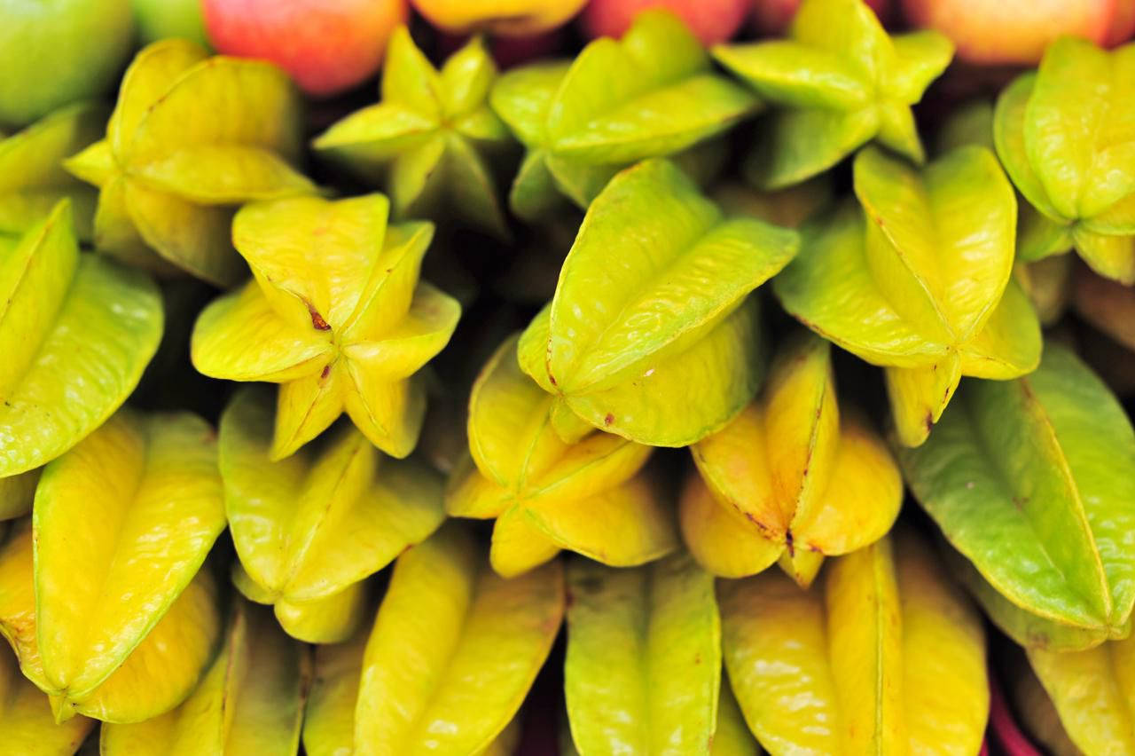star-shaped carambola fruits, yellow, green, HD Desktop Wallpaper