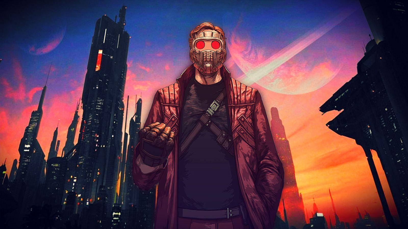 Star-Lord, futuristic cityscape, sunset, HD Desktop Wallpaper