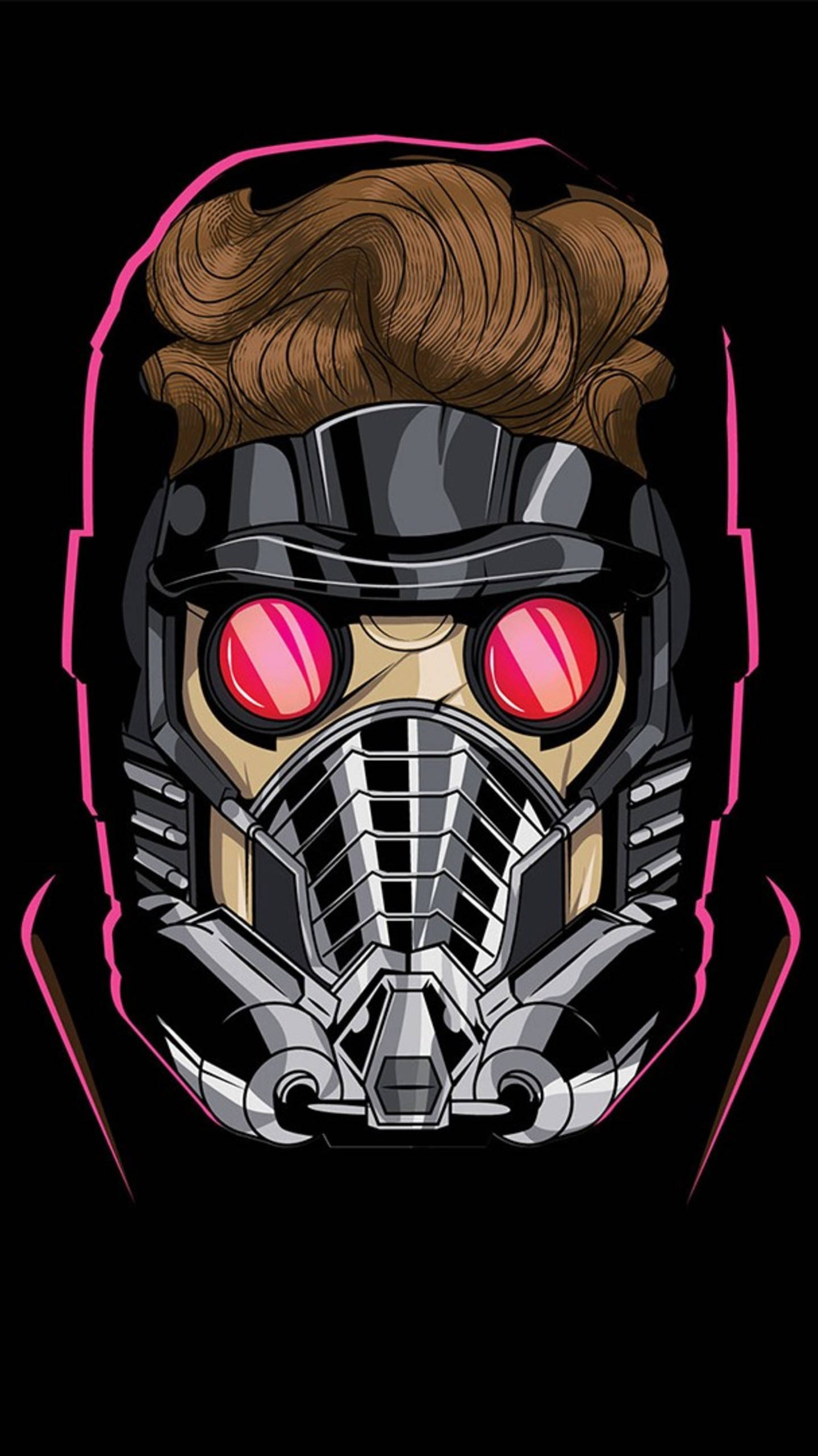 Star Lord, brown hair, glowing red eyes, 2K Phone Wallpaper