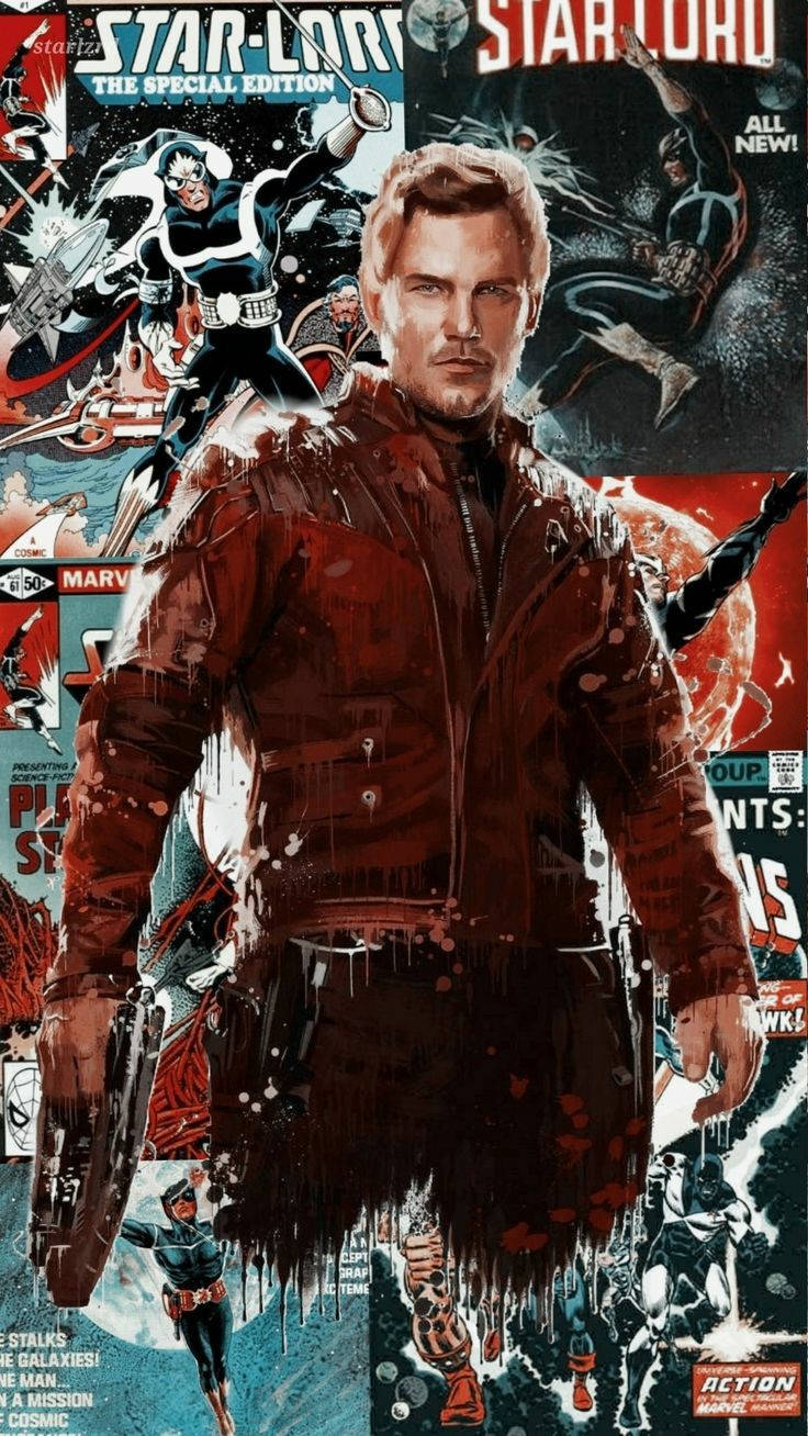 Star-Lord, dripping red jacket, collage of comic book panels, HD Phone Wallpaper
