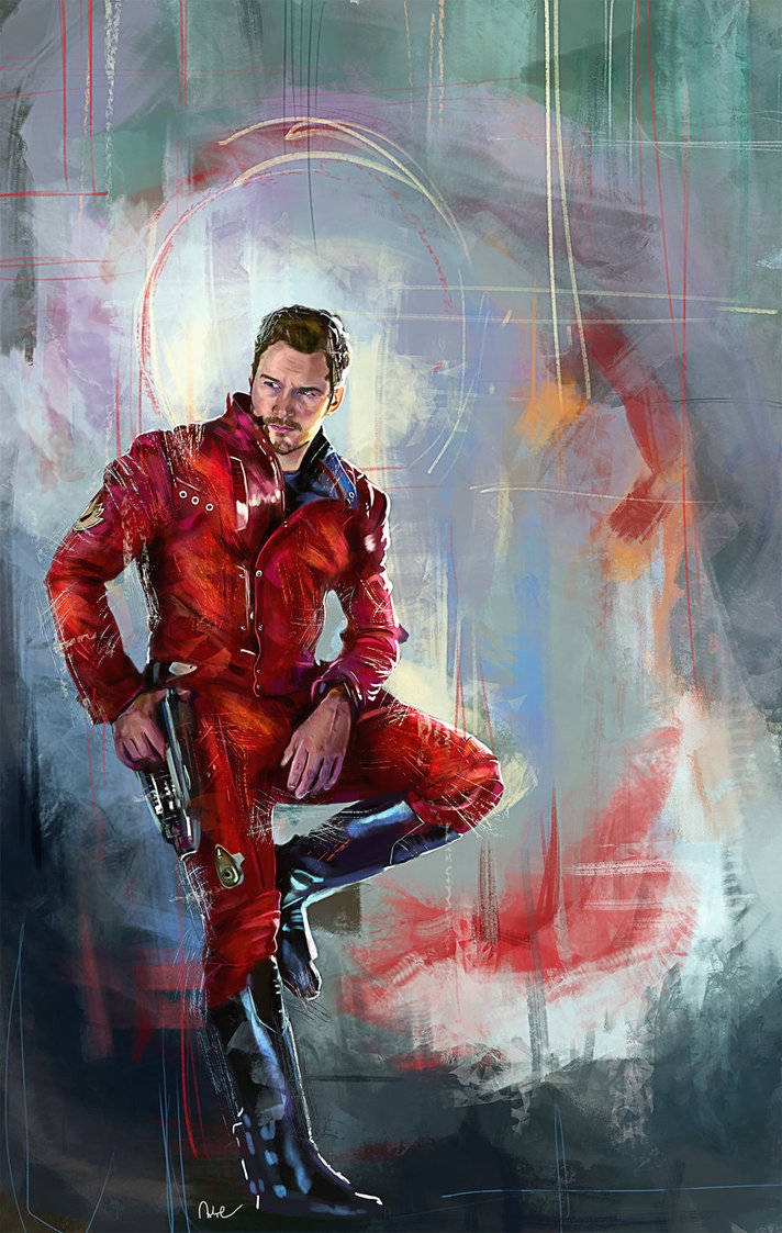Star Lord, red jumpsuit, gun, SD Phone Wallpaper