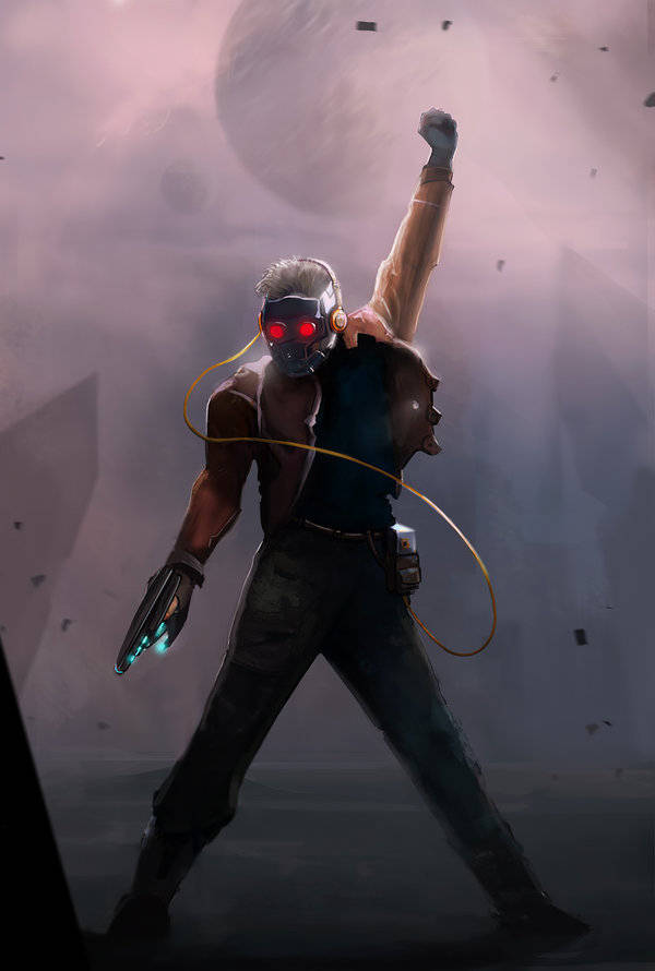 Star Lord, glowing red eyes, raised fist, SD Phone Wallpaper