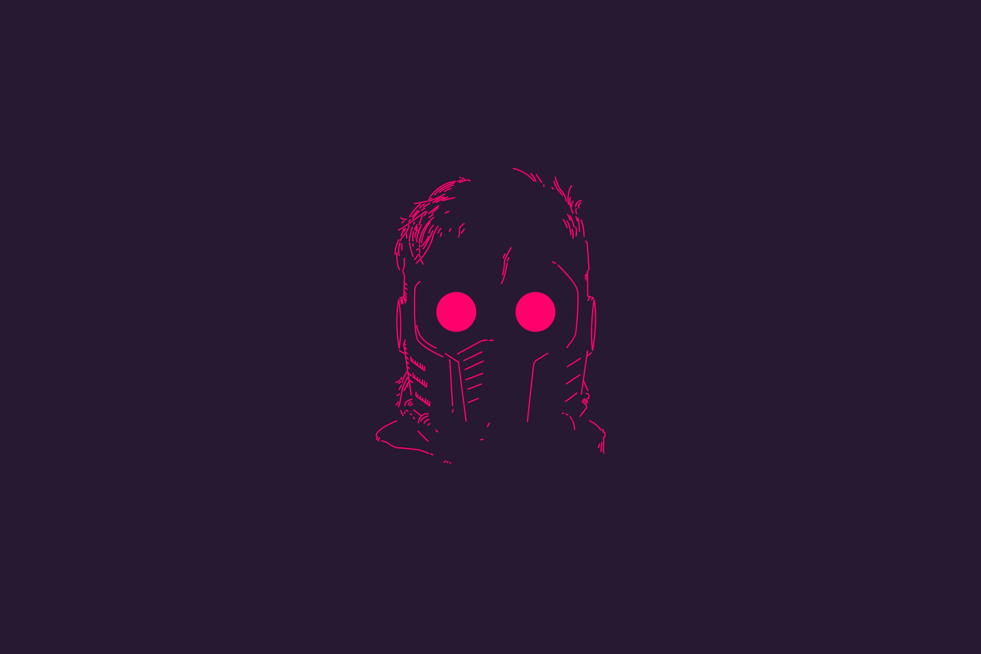 Star Lord, pink line-art sketch, glowing red eyes, 4K Desktop Wallpaper