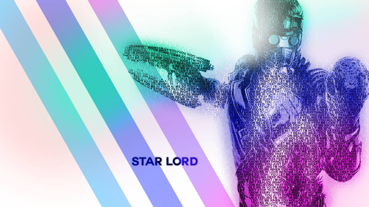 Star Lord, vibrant gradient background, text forming his silhouette, HD Desktop Wallpaper