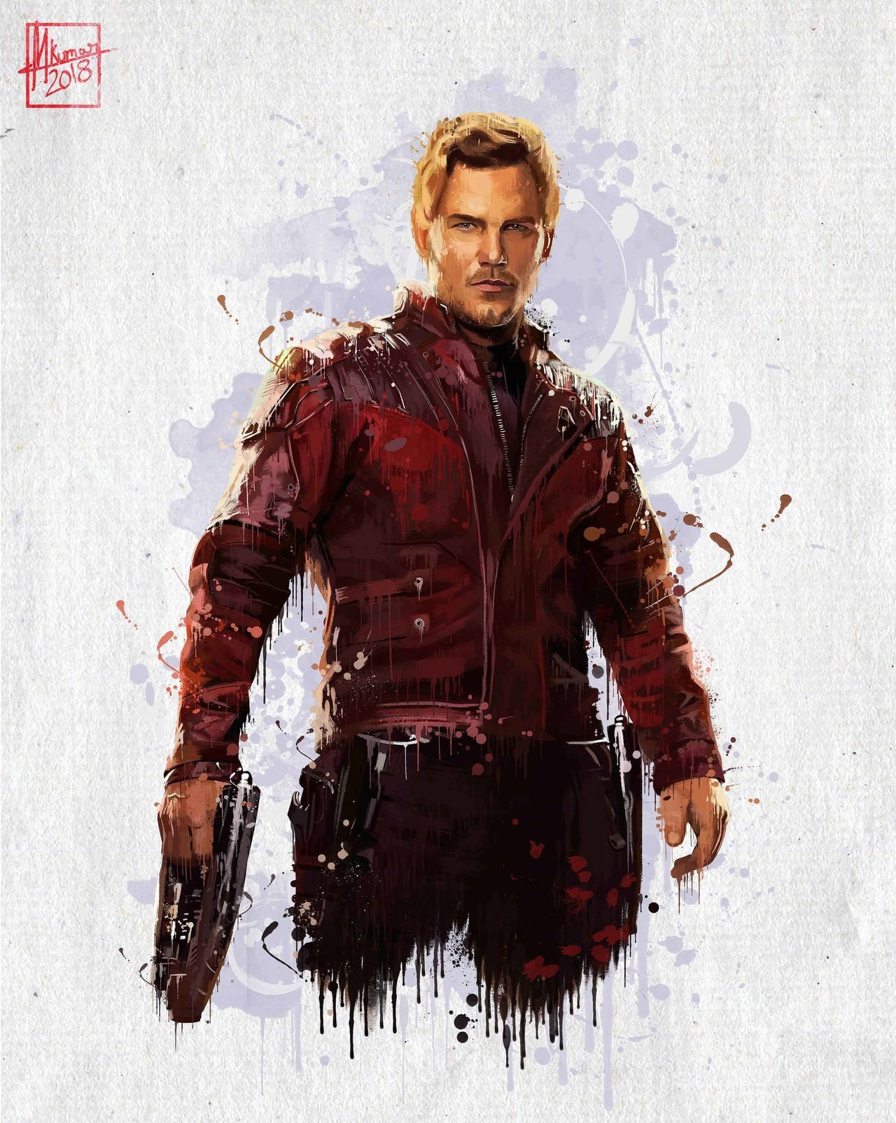 Star-Lord, red jacket, paint splatters, HD Phone Wallpaper