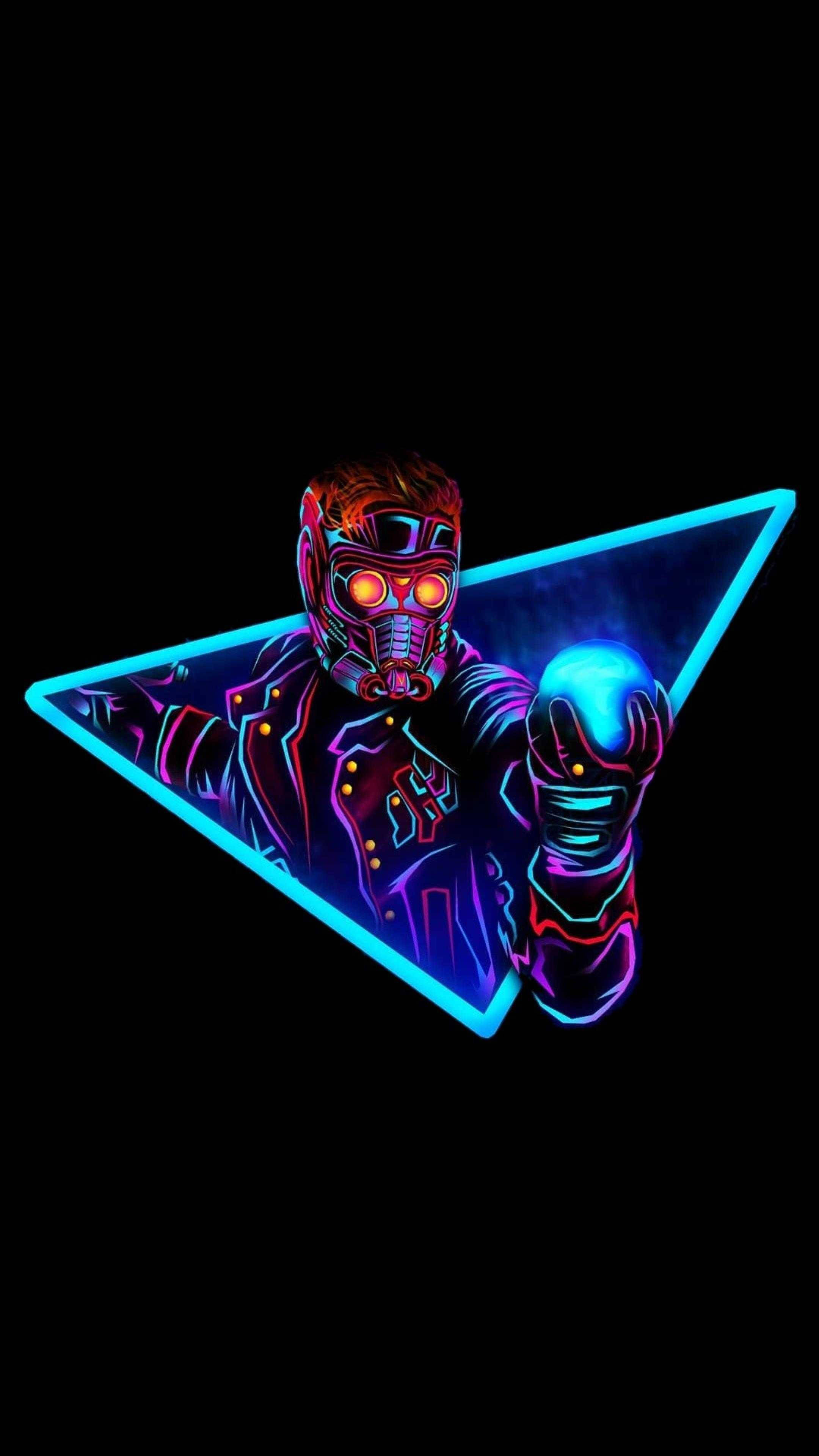 Star Lord, neon-lit, glowing triangle, 4K Phone Wallpaper