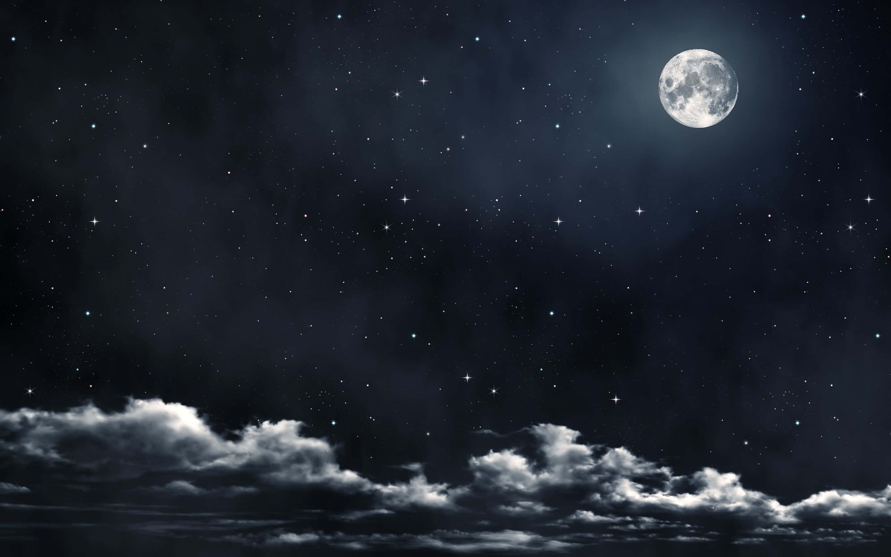 Star Sky, Glowing Moon, Starry Night Sky, 2K Desktop Wallpaper
