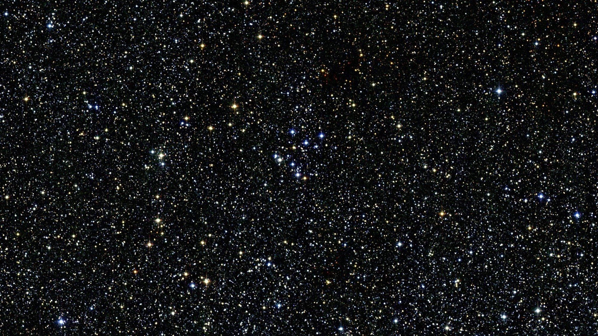 Star Space, deep black cosmic void, blue and yellow pinpricks of light, Full HD Desktop Wallpaper