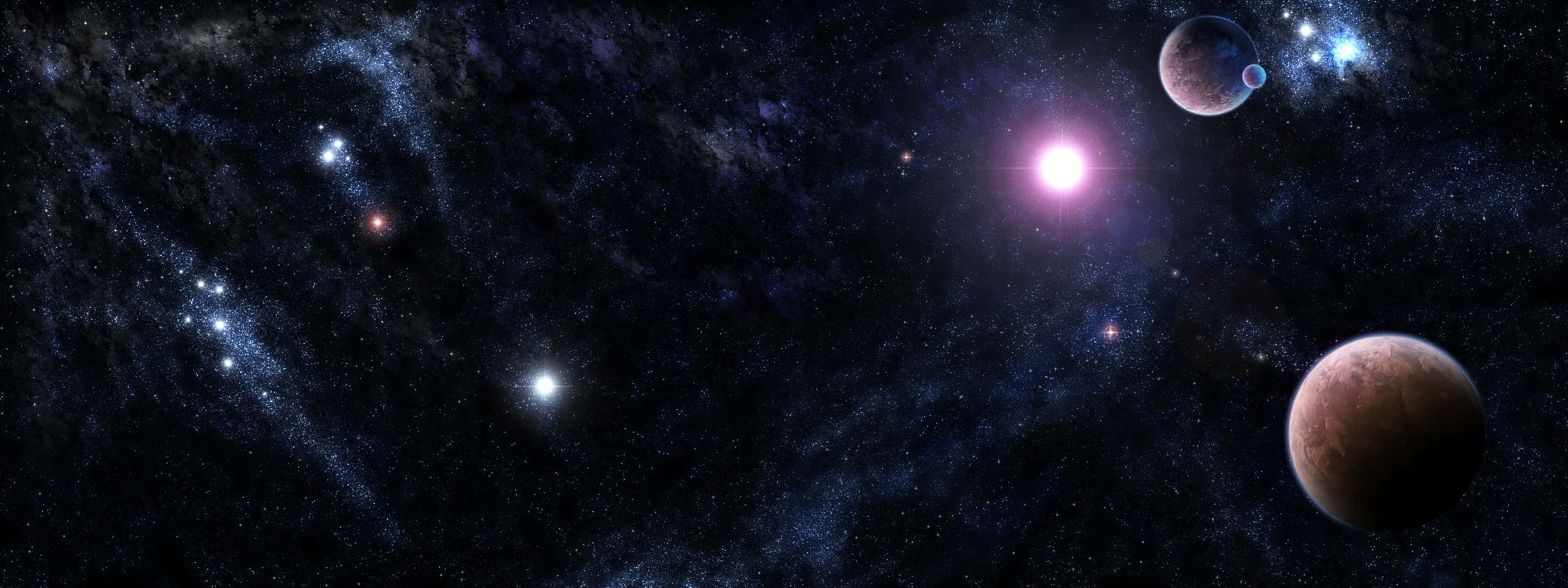 dual screen space, planets, stars, 2K Desktop Wallpaper