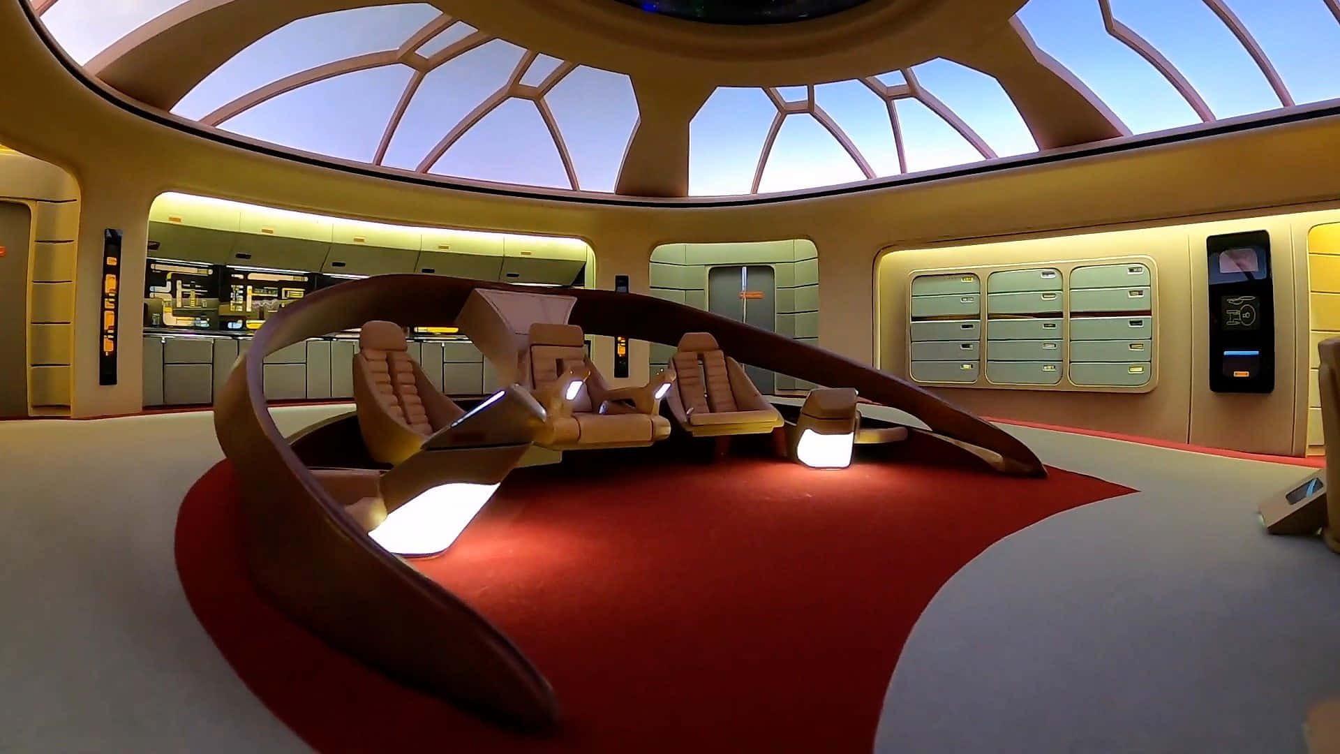 Star Trek Enterprise Bridge, curved tan seats, red carpet, Full HD Desktop Wallpaper