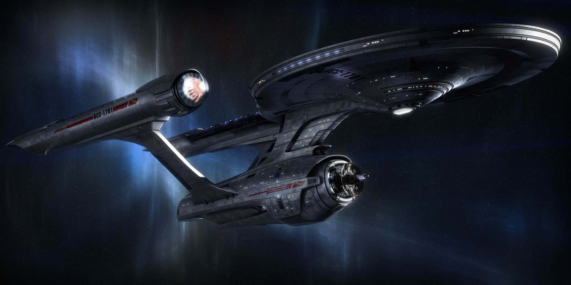 Star Trek Enterprise, nebula, glowing blue energy trails, Full HD Desktop Wallpaper