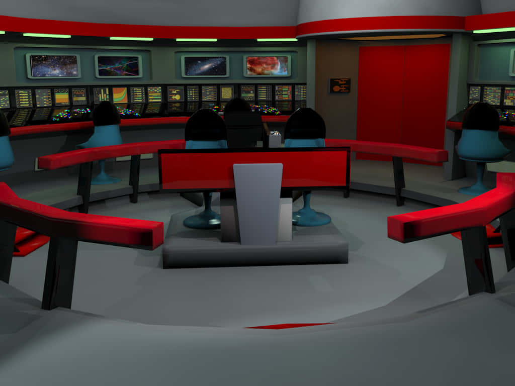 Star Trek Enterprise, bridge, red curved benches, SD Desktop Wallpaper