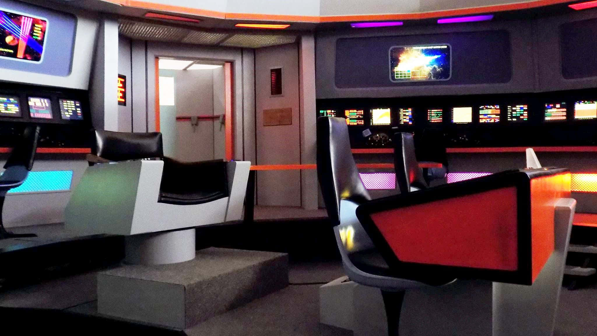 Star Trek Enterprise, bridge, glowing orange lights, Full HD Desktop Wallpaper