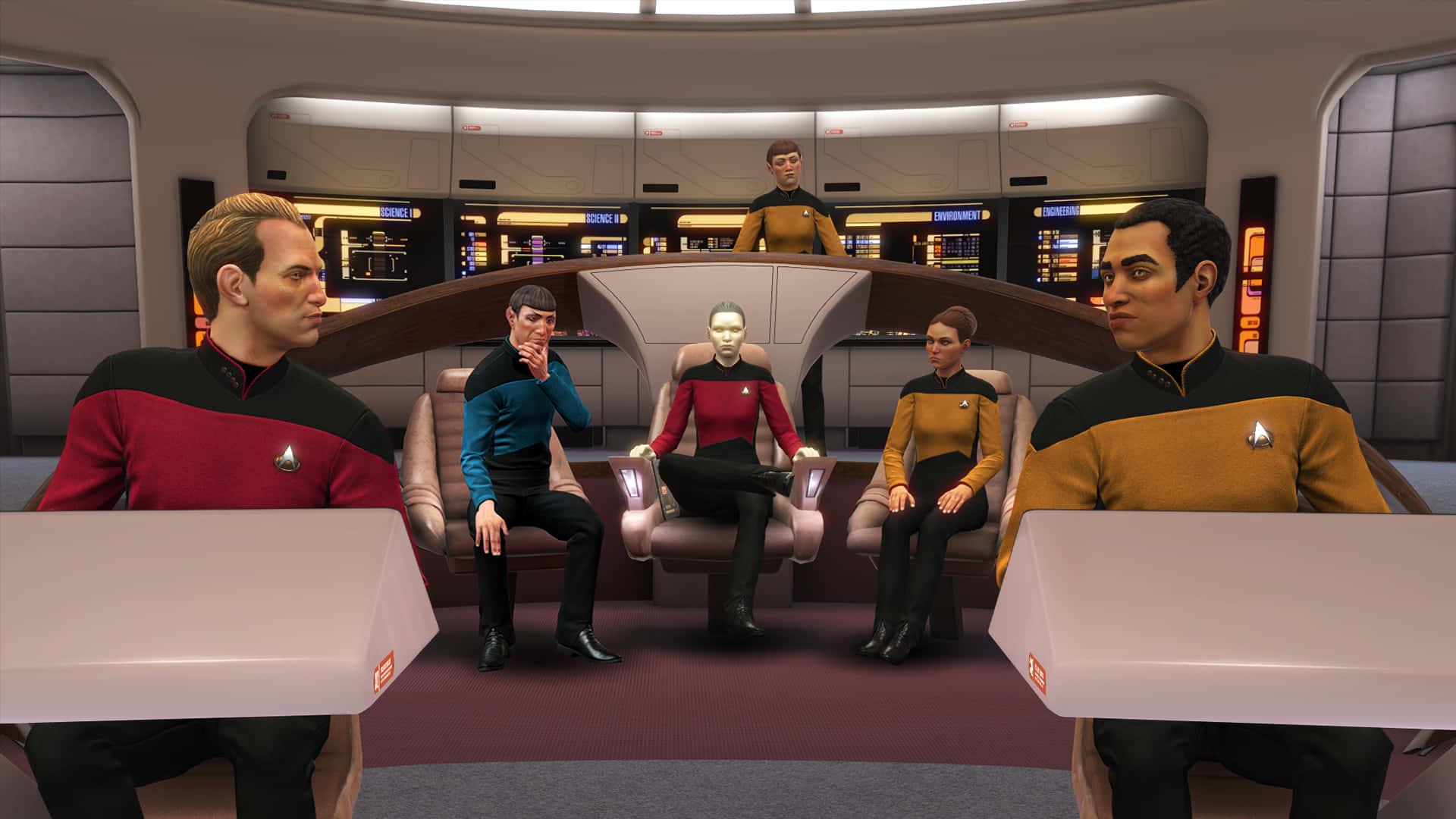 Star Trek Enterprise, bridge, red blue and gold uniforms, Full HD Desktop Wallpaper