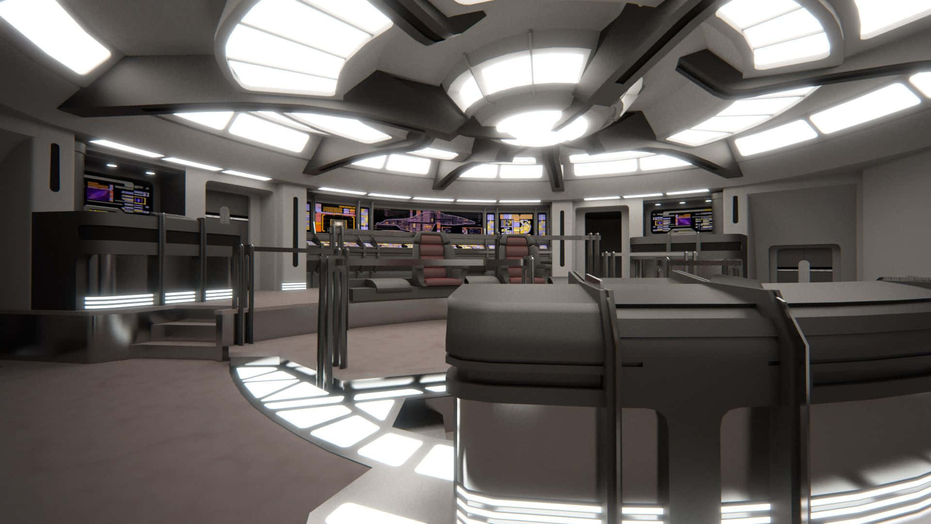 Star Trek Enterprise, bridge, curved metallic consoles, Full HD Desktop Wallpaper