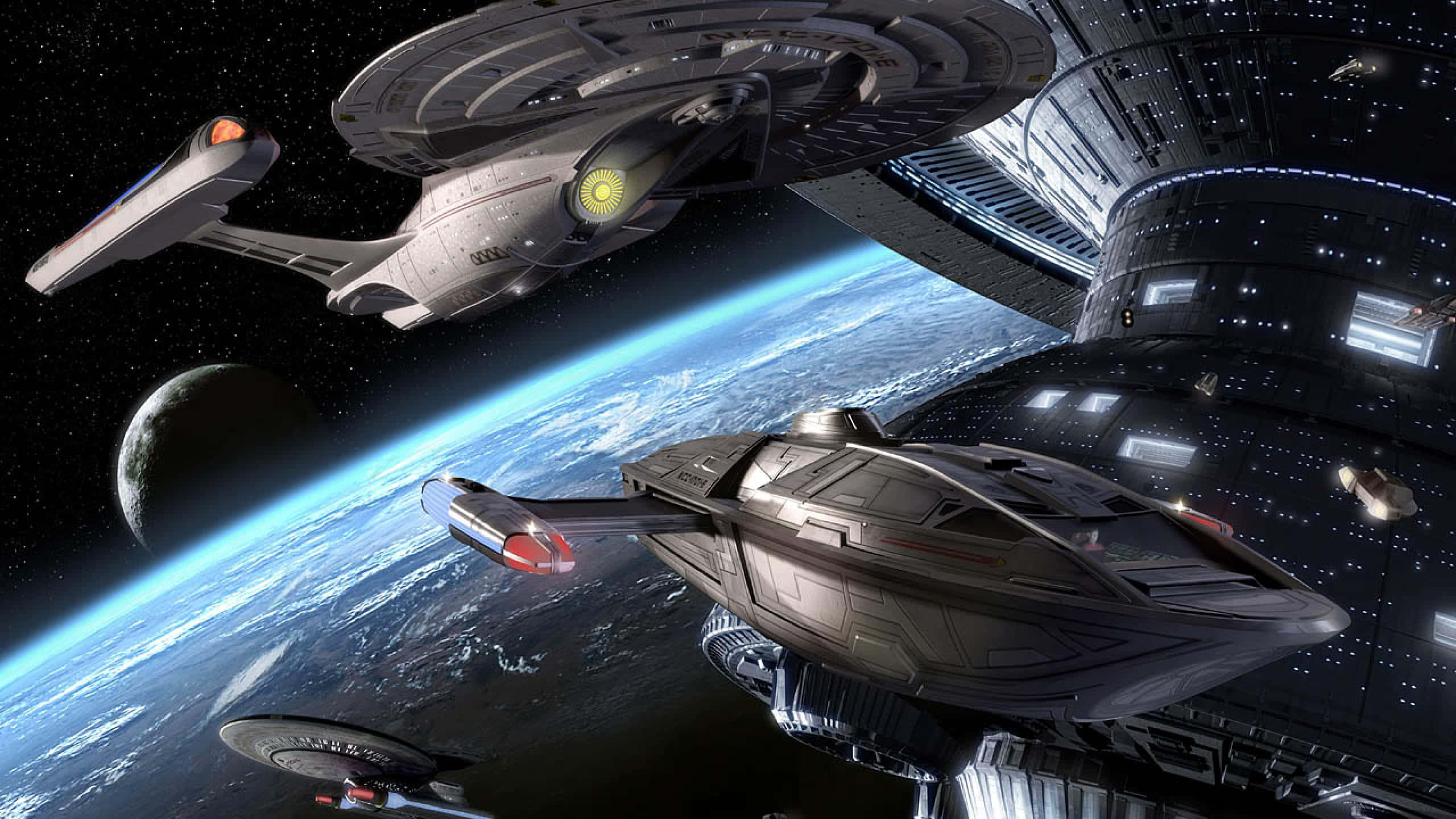Star Trek Enterprise, starship, vibrant blue planet, 2K Desktop Wallpaper
