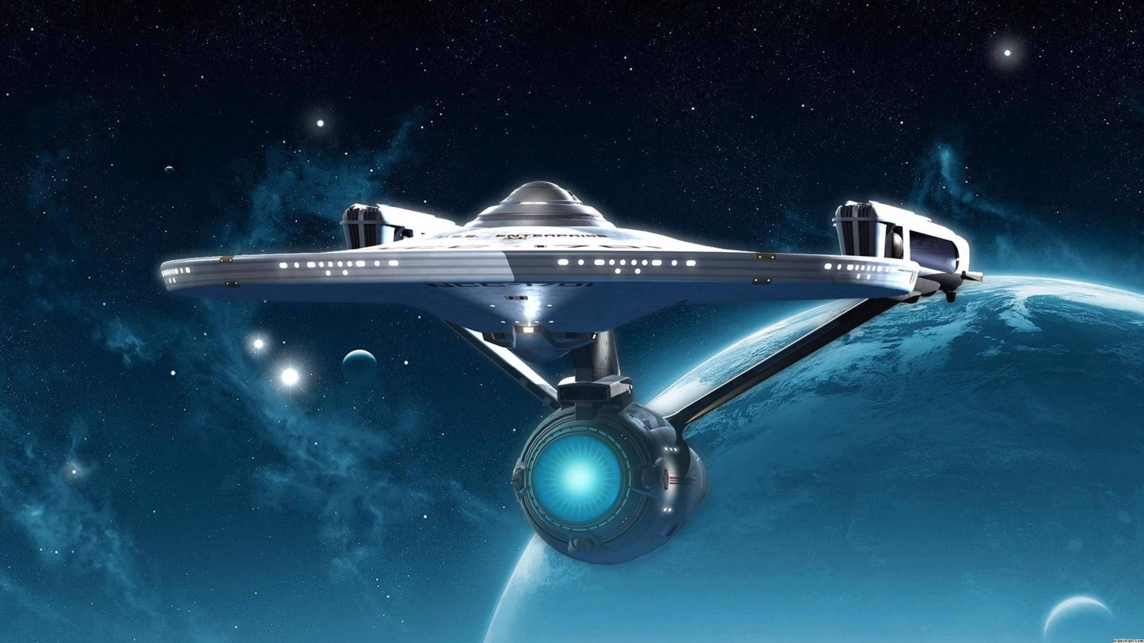 U.S.S. Enterprise, Star Trek, glowing blue engine, 4K Desktop Wallpaper