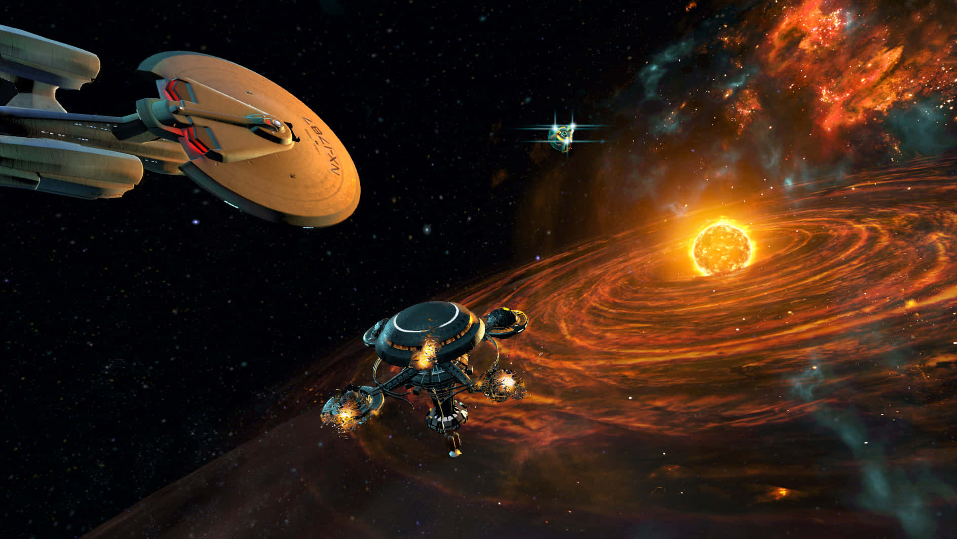 Star Trek Enterprise, bridge, vibrant cosmic swirls, HD Desktop Wallpaper