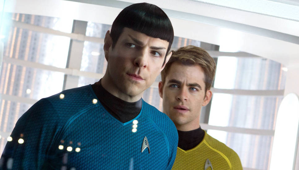 Star Trek Into Darkness, blue and yellow uniforms, futuristic spaceship corridor, SD Desktop Wallpaper