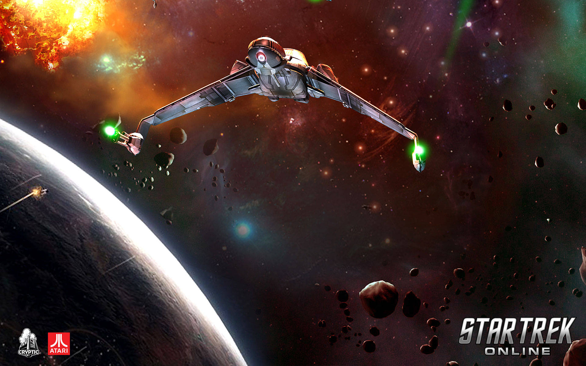 Star Trek, starship, glowing green engines, Full HD Desktop Wallpaper