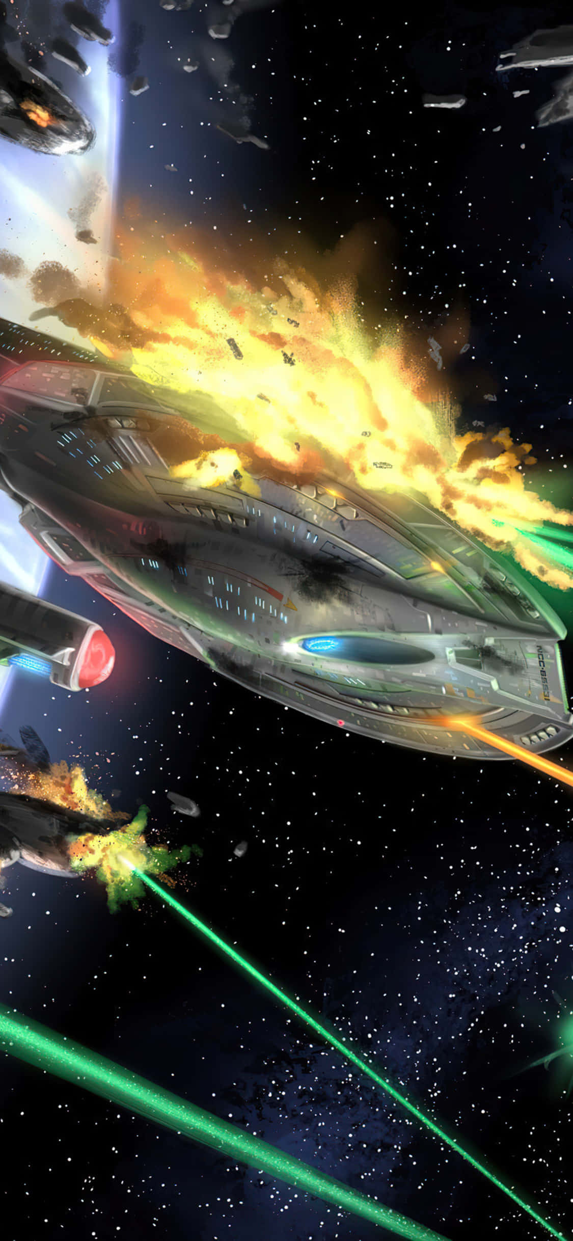 Star Trek, spaceship, orange flames, Full HD Phone Wallpaper