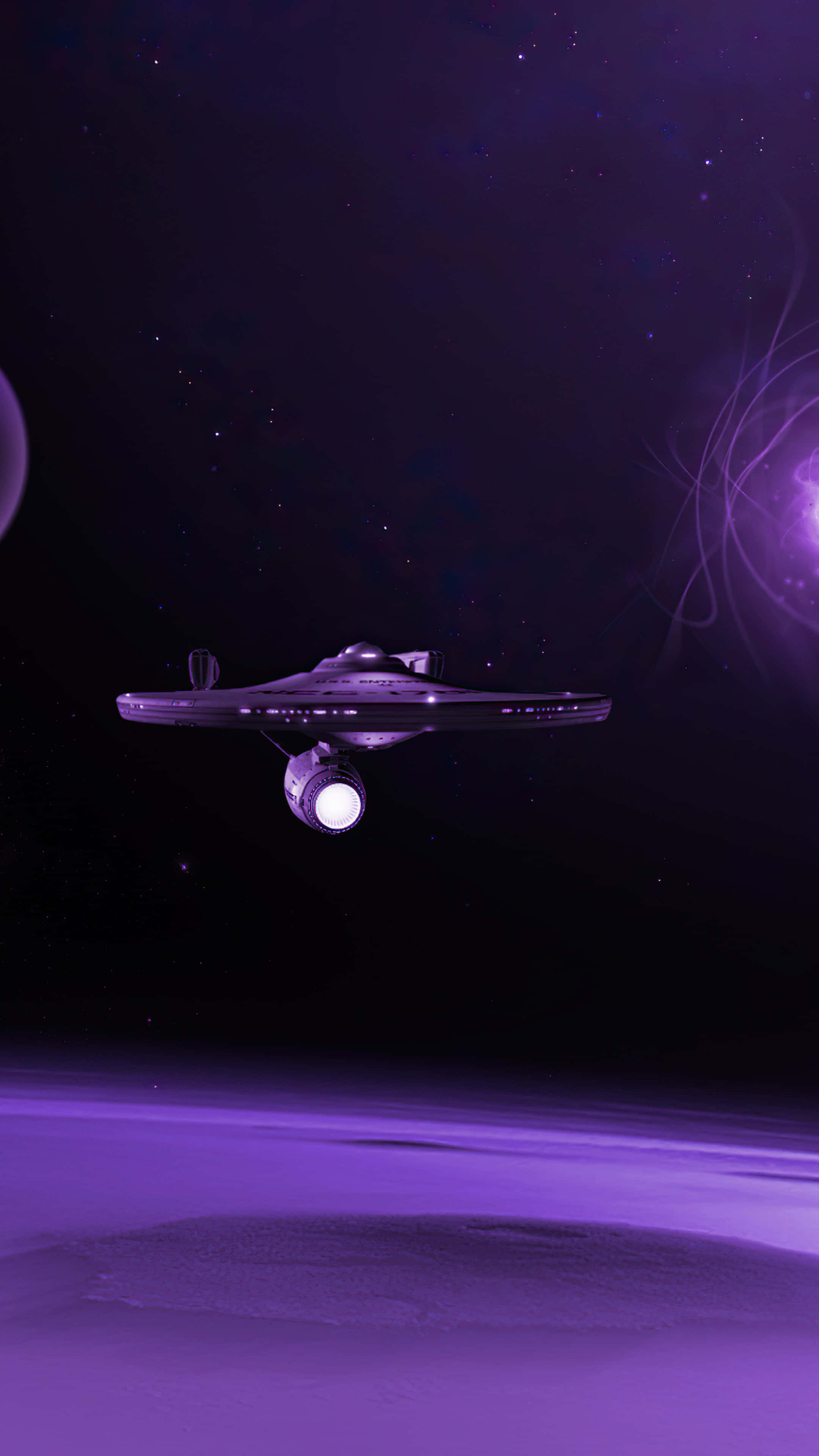 Star Trek, starship, violet planet, 4K Phone Wallpaper