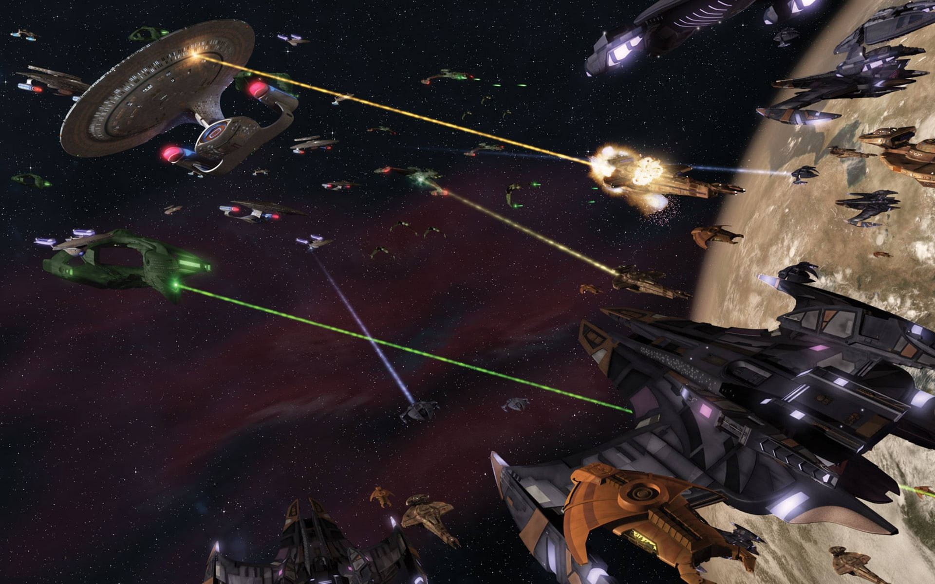 Star Trek Starship, spaceships, colorful lasers, Full HD Desktop Wallpaper