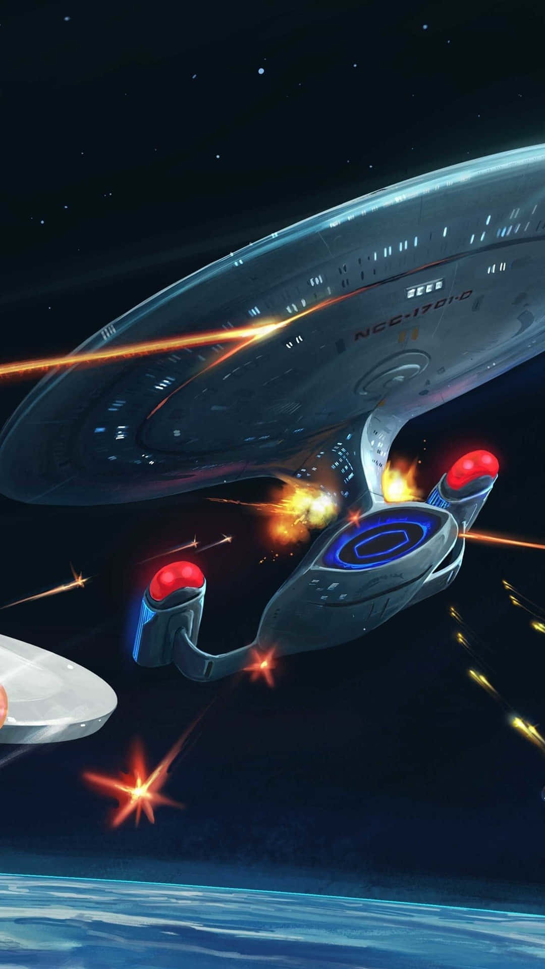 Star Trek, spaceship, glowing orange beams, Full HD Phone Wallpaper