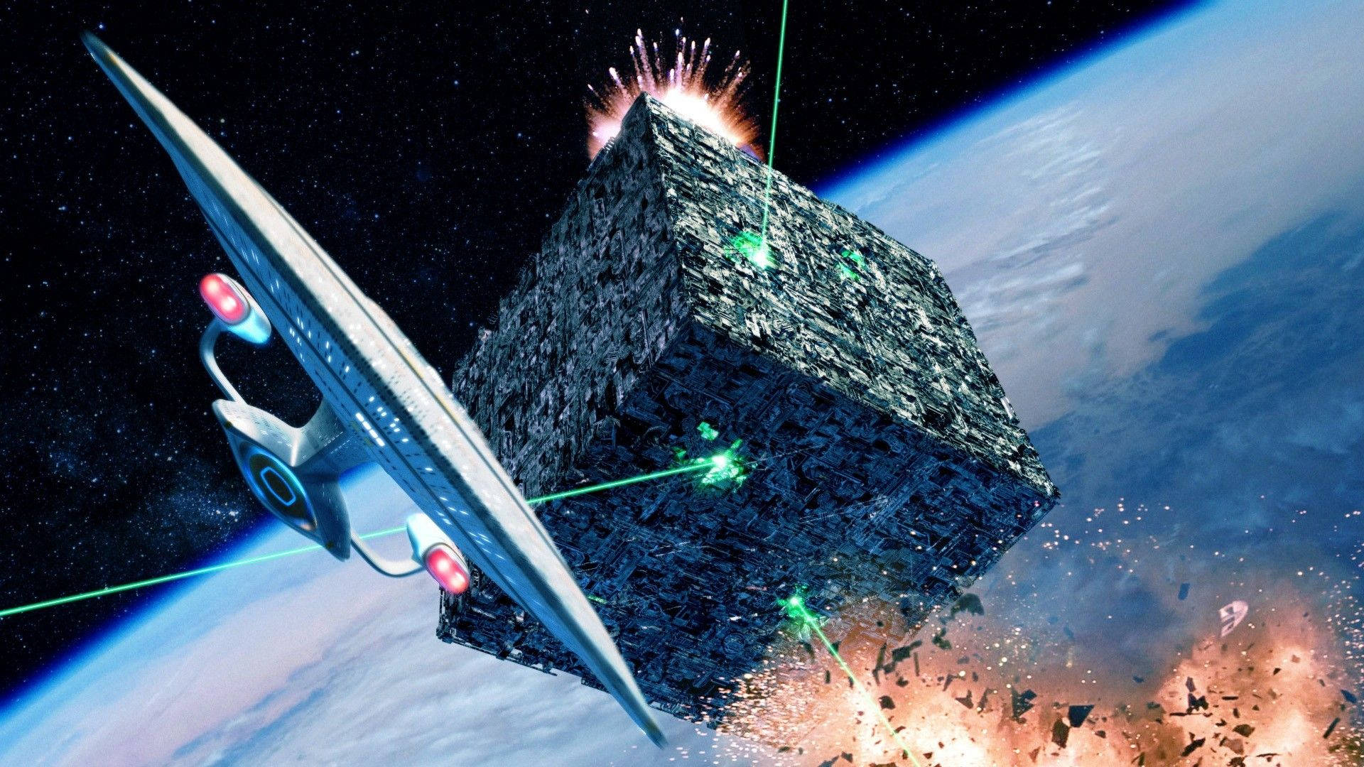 Star Trek, starship, green lasers, Full HD Desktop Wallpaper
