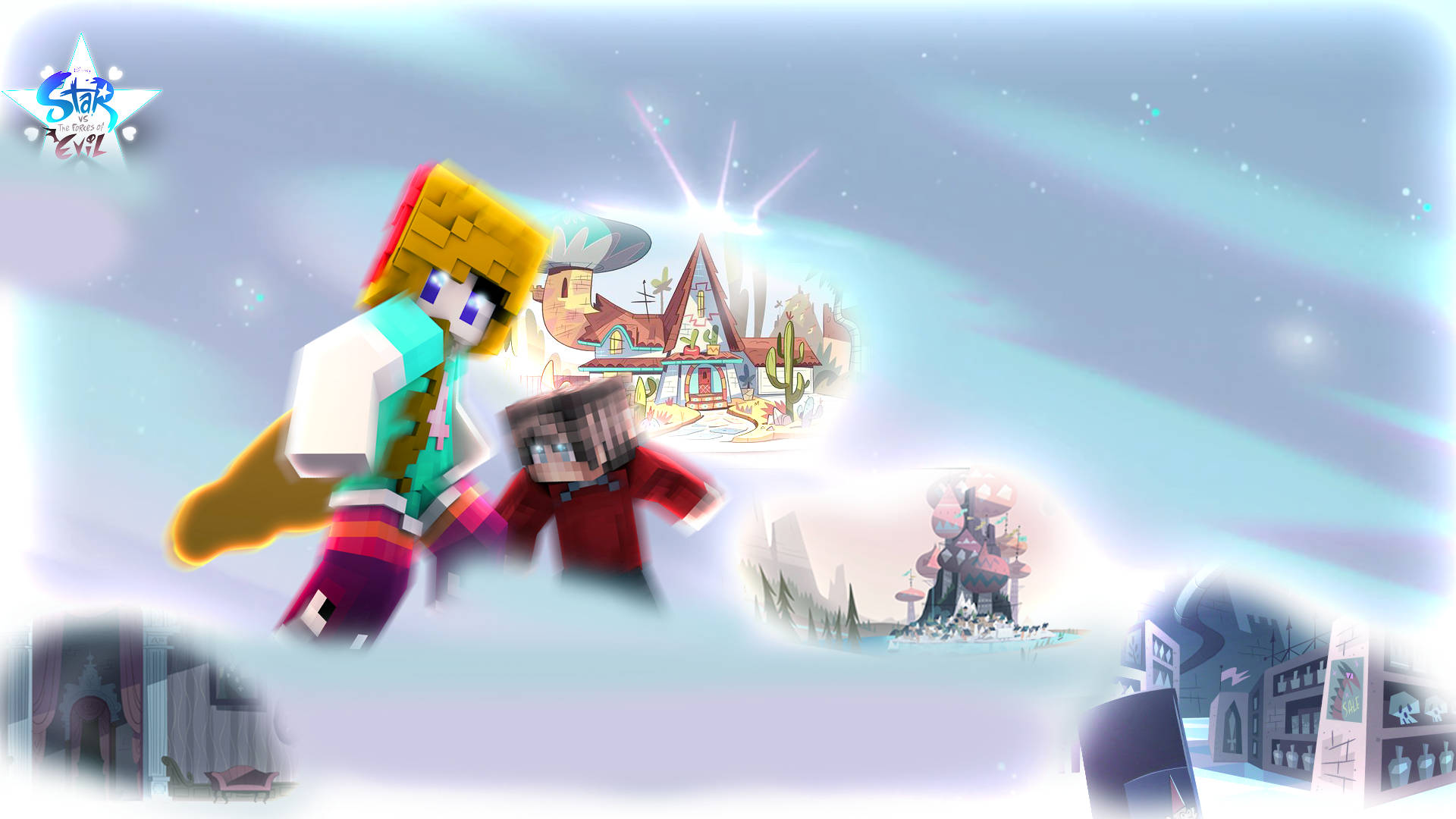 Star Vs The Forces Of Evil, pixel characters, glowing portal, Full HD Desktop Wallpaper