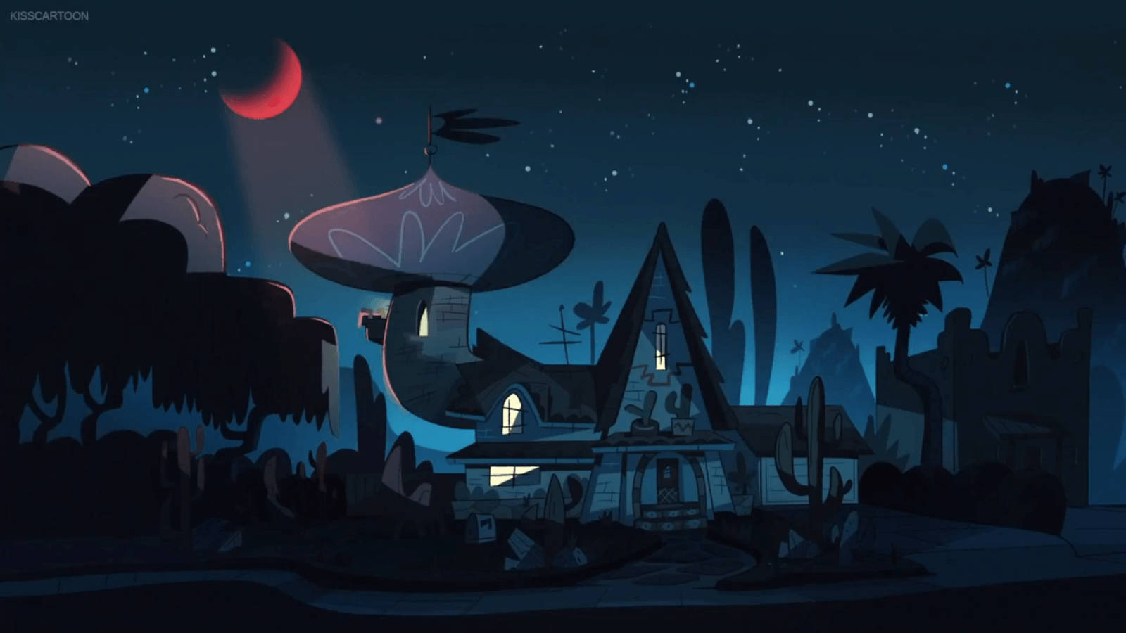 Dark Night, Star Vs The Forces Of Evil, red crescent moon, HD Desktop Wallpaper