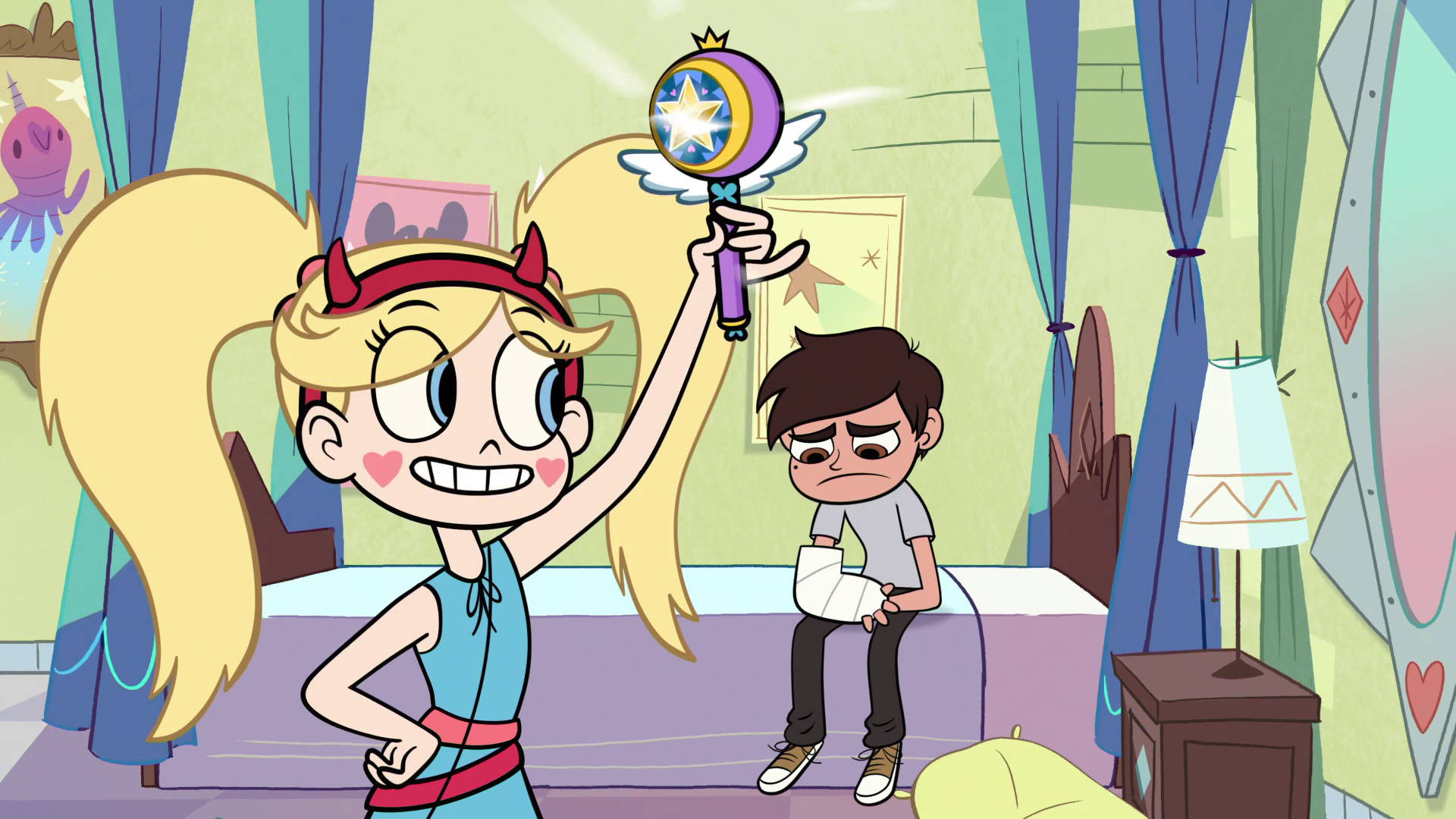 Star vs. the Forces of Evil, blonde pigtails, glowing magic wand, Full HD Desktop Wallpaper