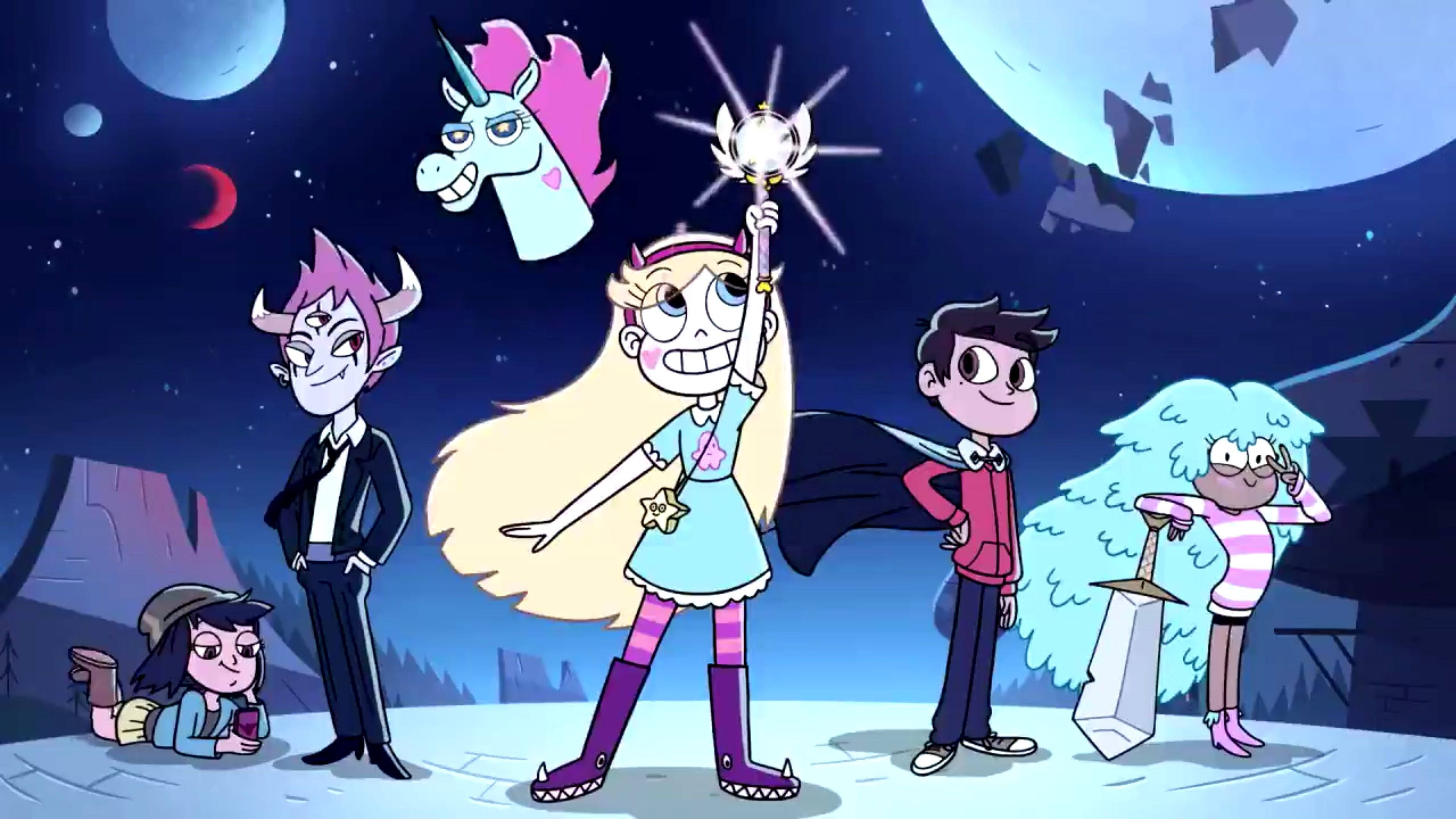 Star Vs The Forces Of Evil, unicorn, girl with a glowing staff, 4K Desktop Wallpaper
