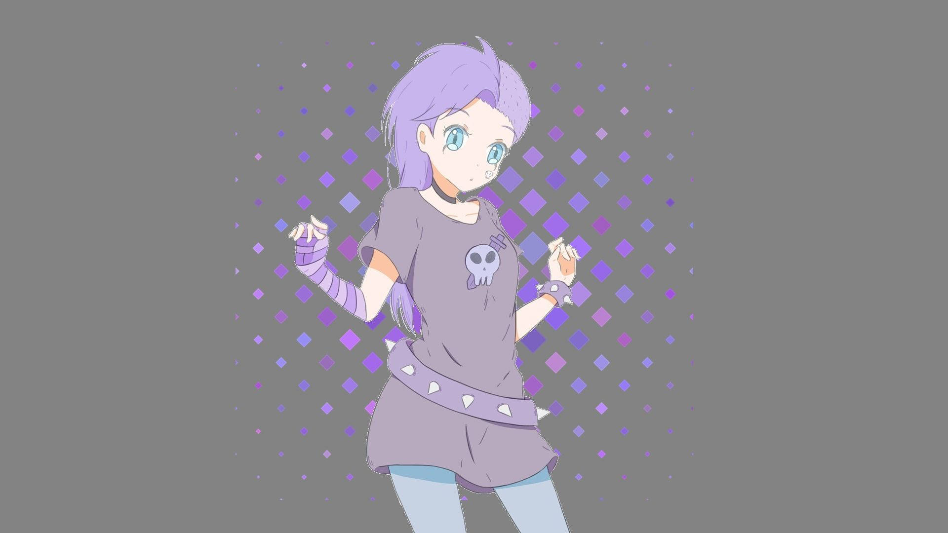 Purple Star Vs The Forces Of Evil, purple-haired anime girl, skull tee, Full HD Desktop Wallpaper