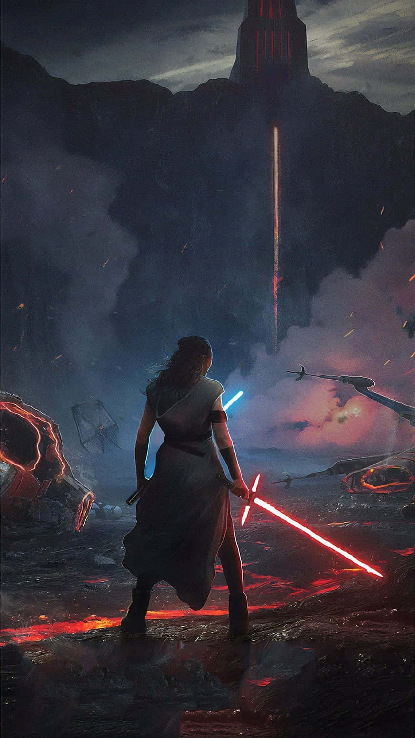 Star Wars, lava-streaked battlefield, red lightsaber, HD Phone Wallpaper