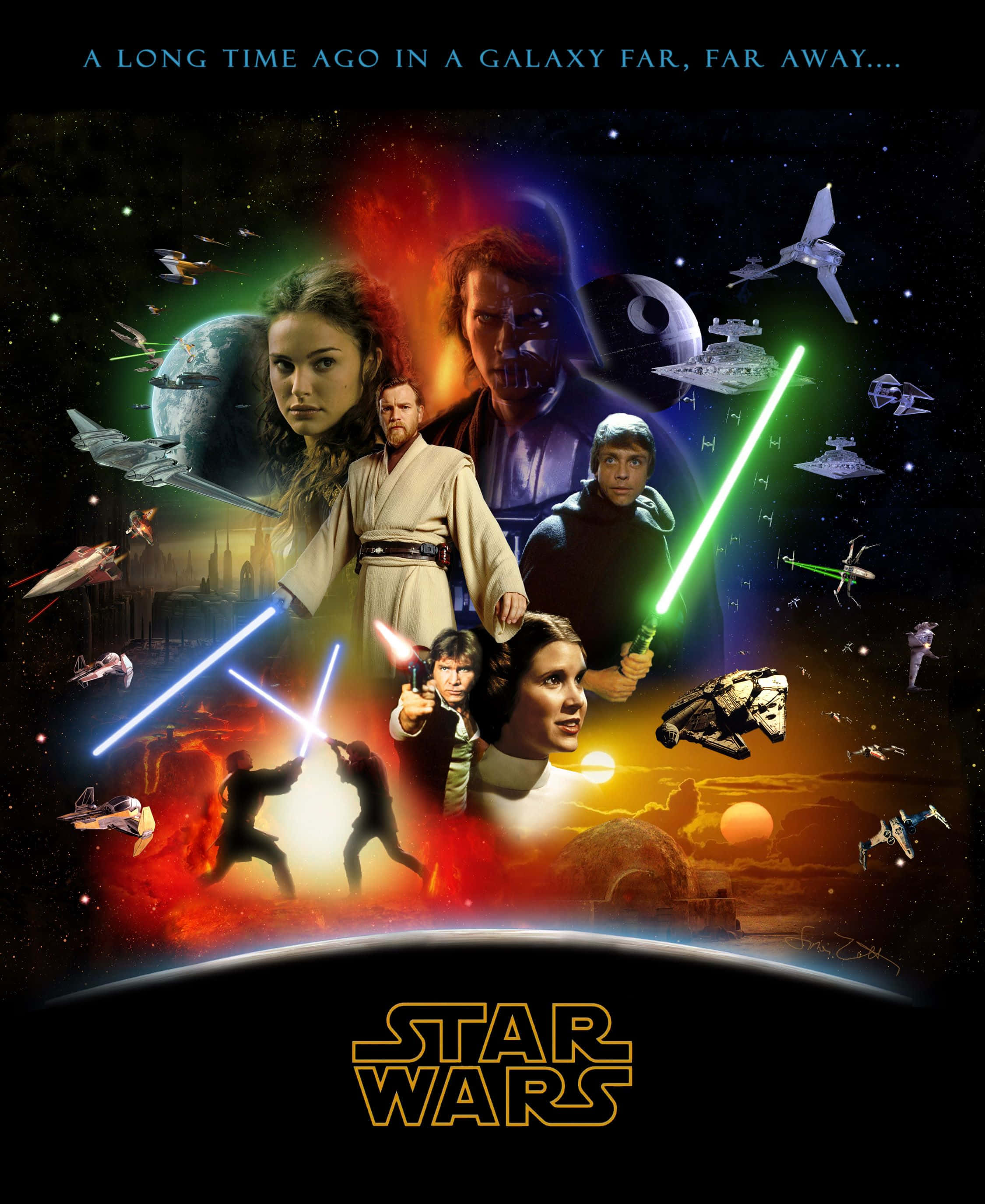 Star Wars, iconic characters, lightsabers, 2K Phone Wallpaper