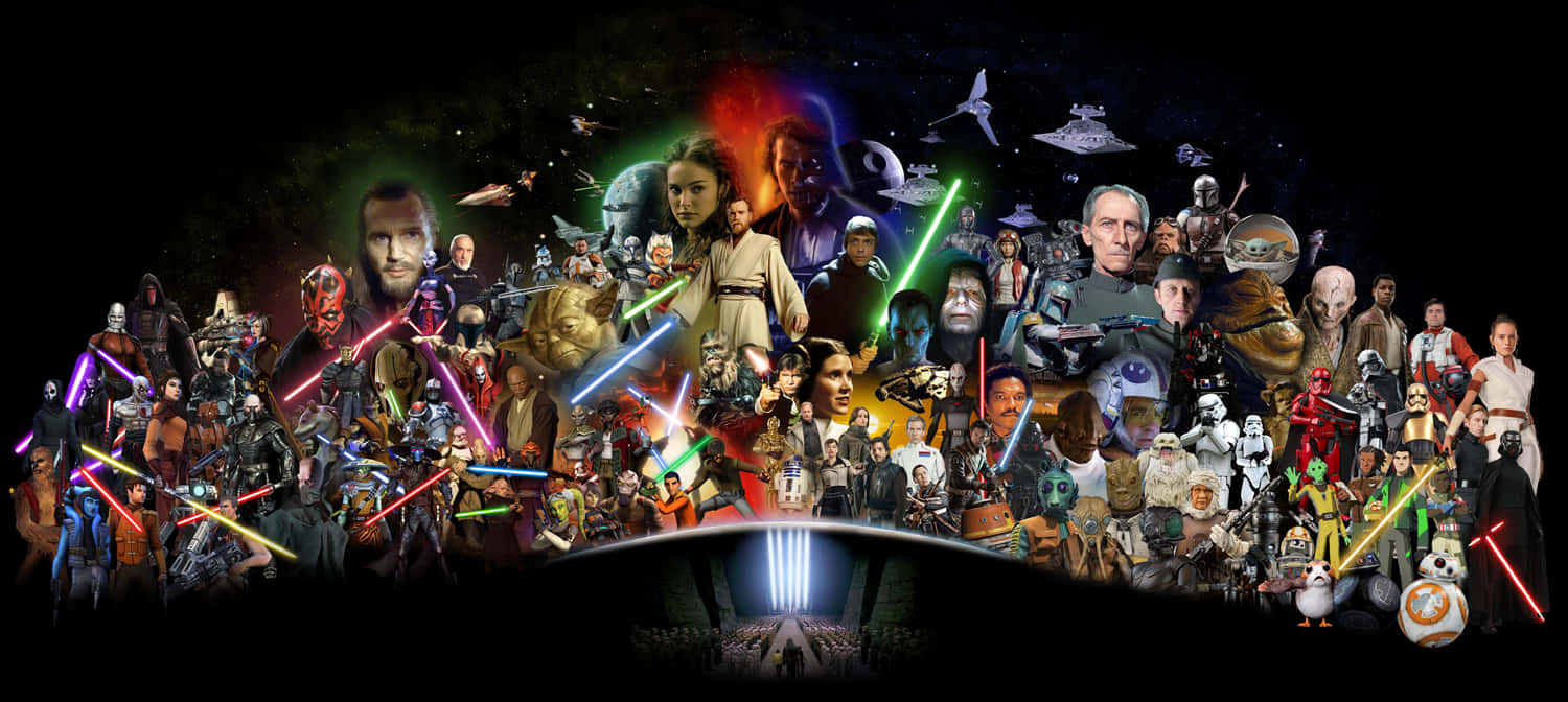 Star Wars Characters, lightsabers, cosmic backdrop, HD Desktop Wallpaper