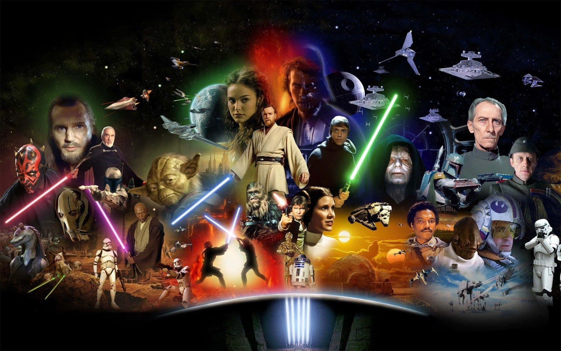 Star Wars, Star Wars characters, cosmic backdrop, Full HD Desktop Wallpaper