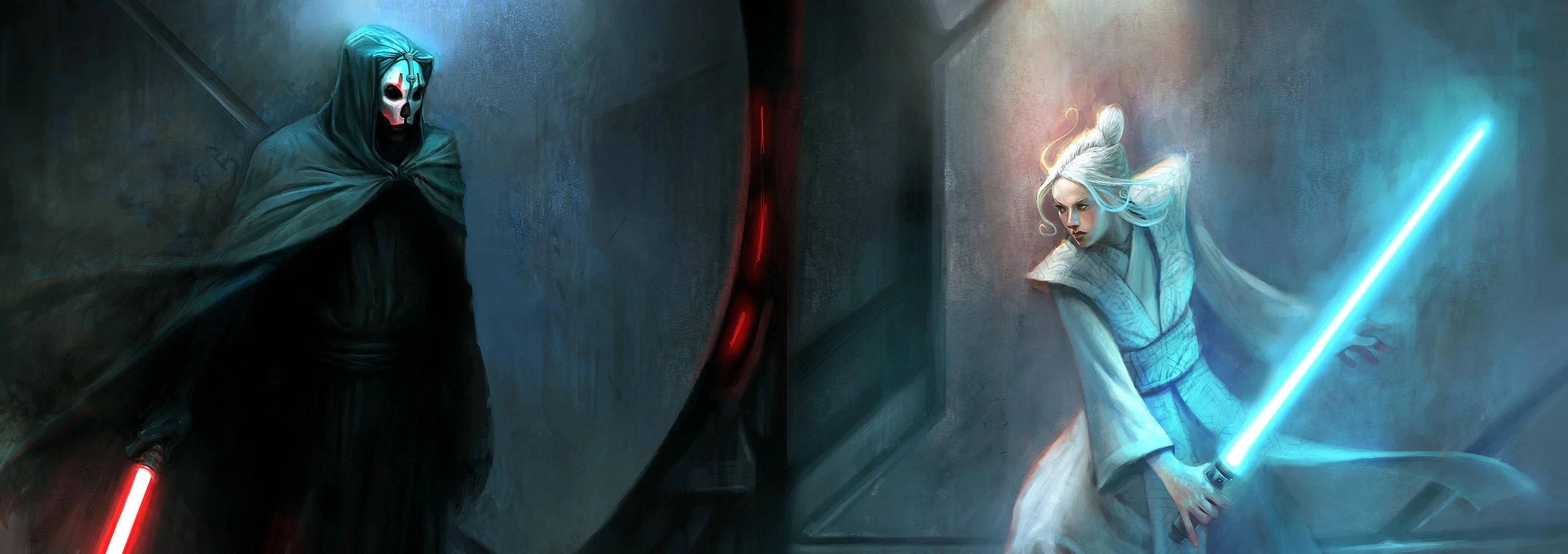 Star Wars, dark cloaked figure, red lightsaber, 2K Desktop Wallpaper