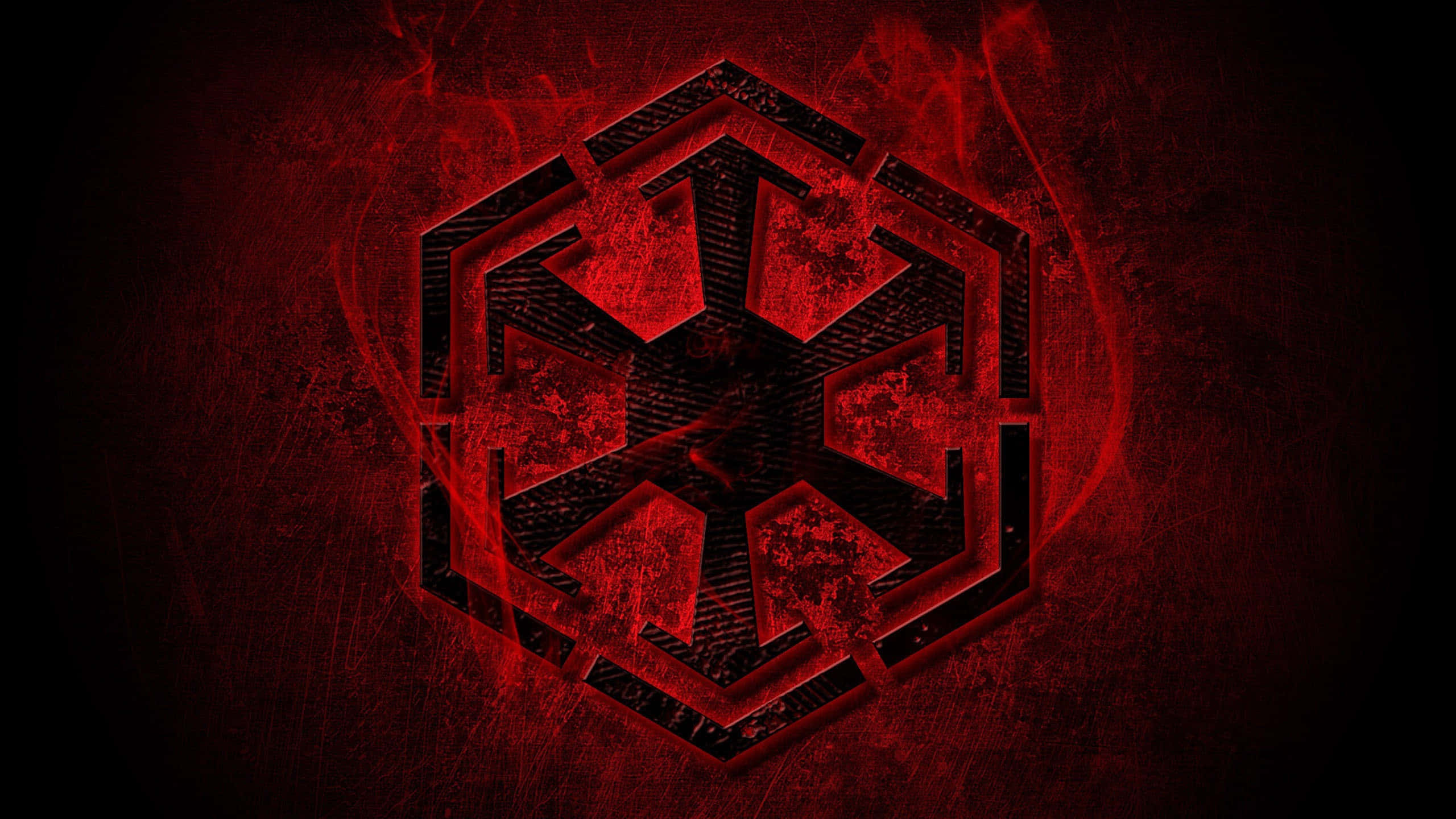 Star Wars Empire Logo, glowing red hexagonal emblem, intricate patterns, 2K Desktop Wallpaper