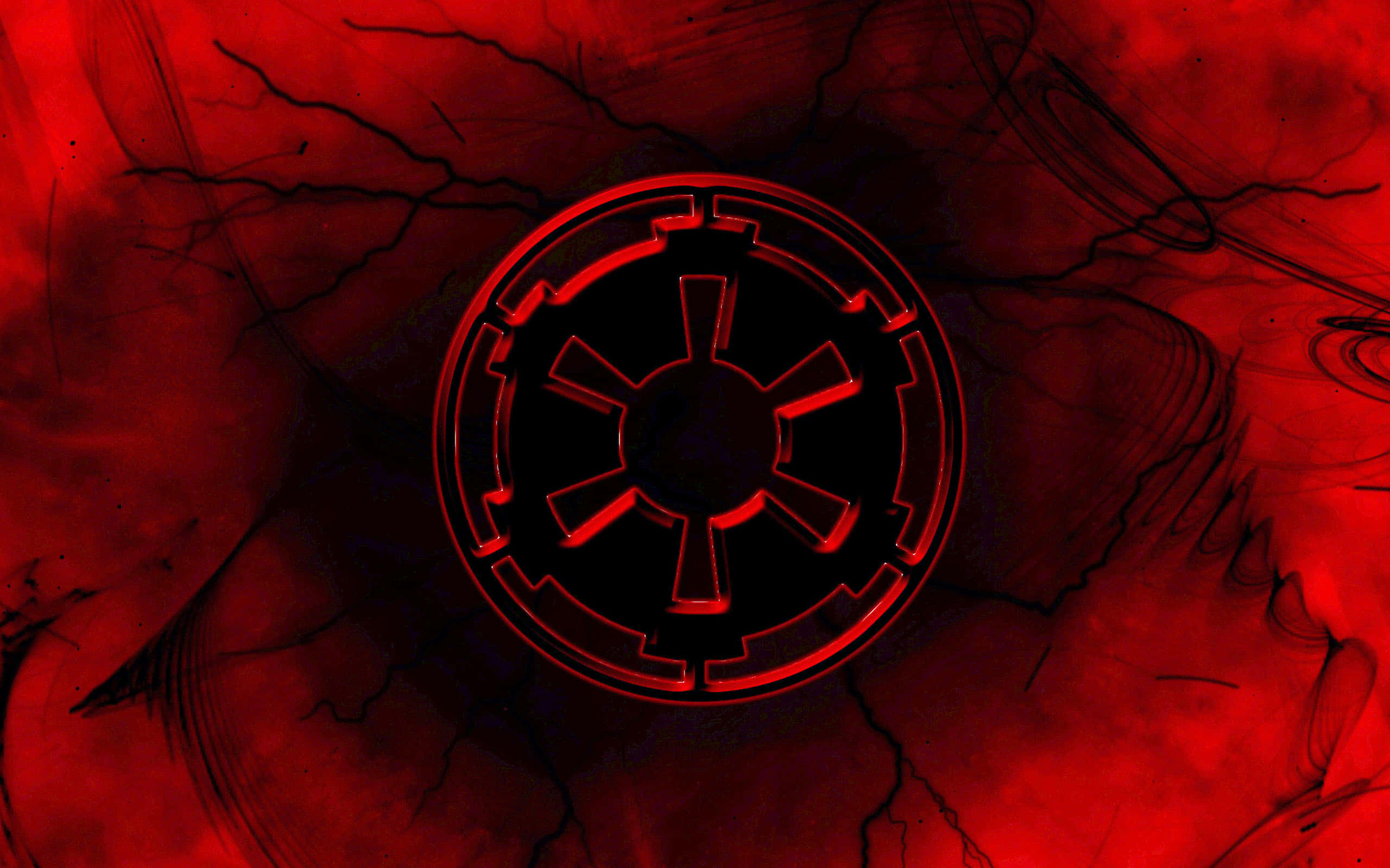Star Wars Empire Logo, glowing red imperial crest, swirling dark red smoke, 2K Desktop Wallpaper