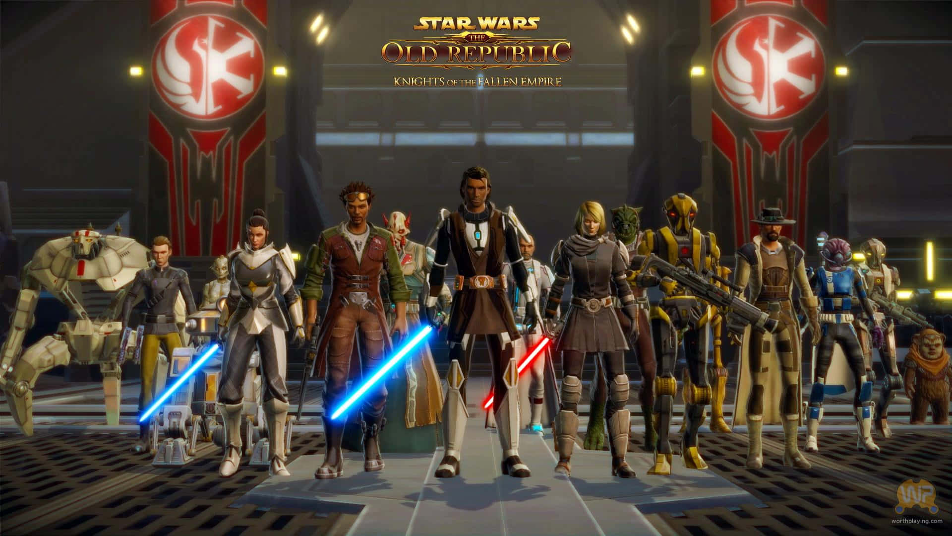 Star Wars Empire, lightsabers, futuristic hall, Full HD Desktop Wallpaper