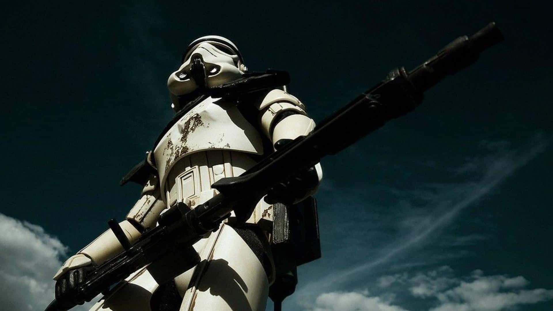 stormtrooper, blaster rifle, cloudy sky, Full HD Desktop Wallpaper
