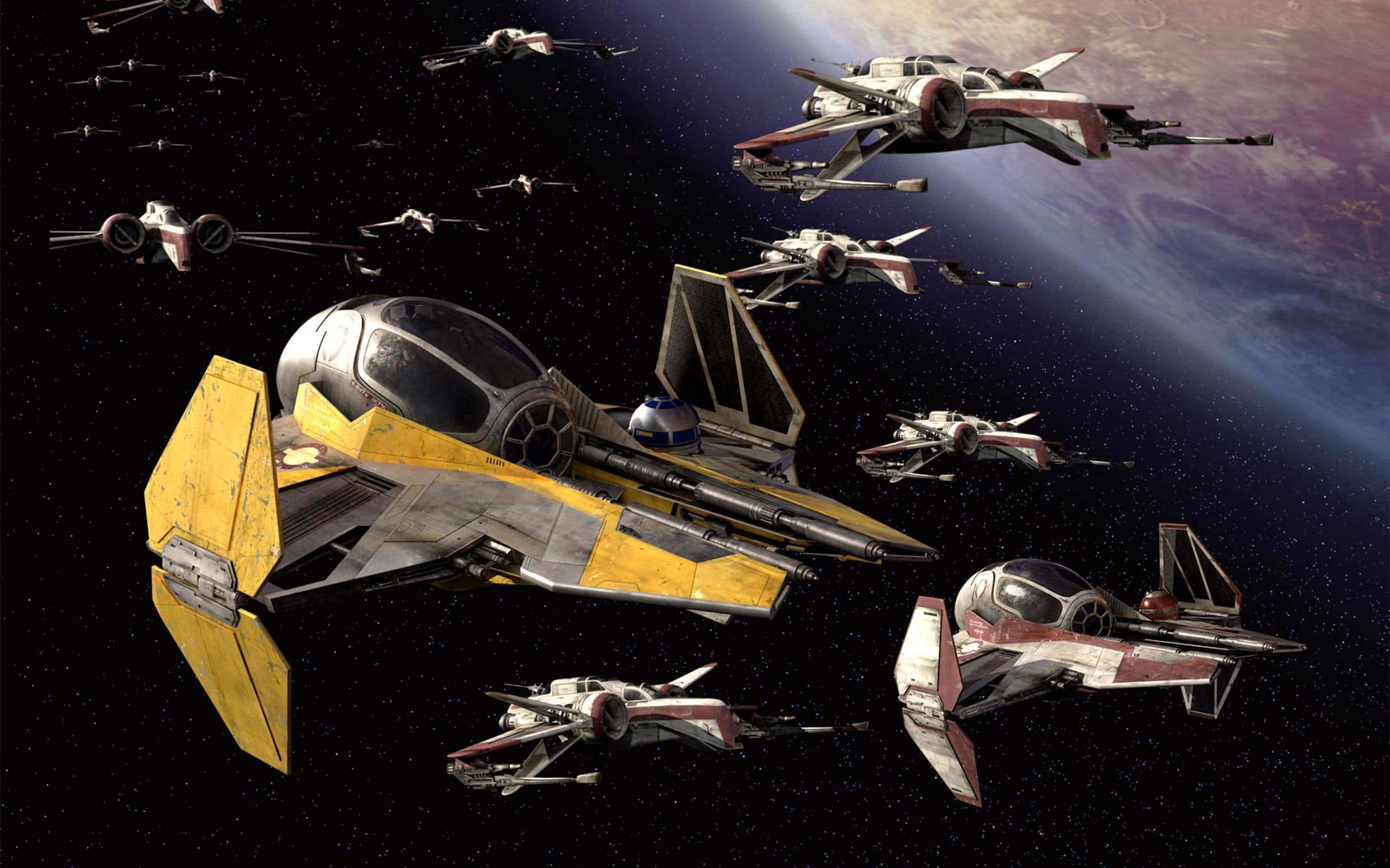 Star Wars, starfighters, yellow and red markings, 2K Desktop Wallpaper
