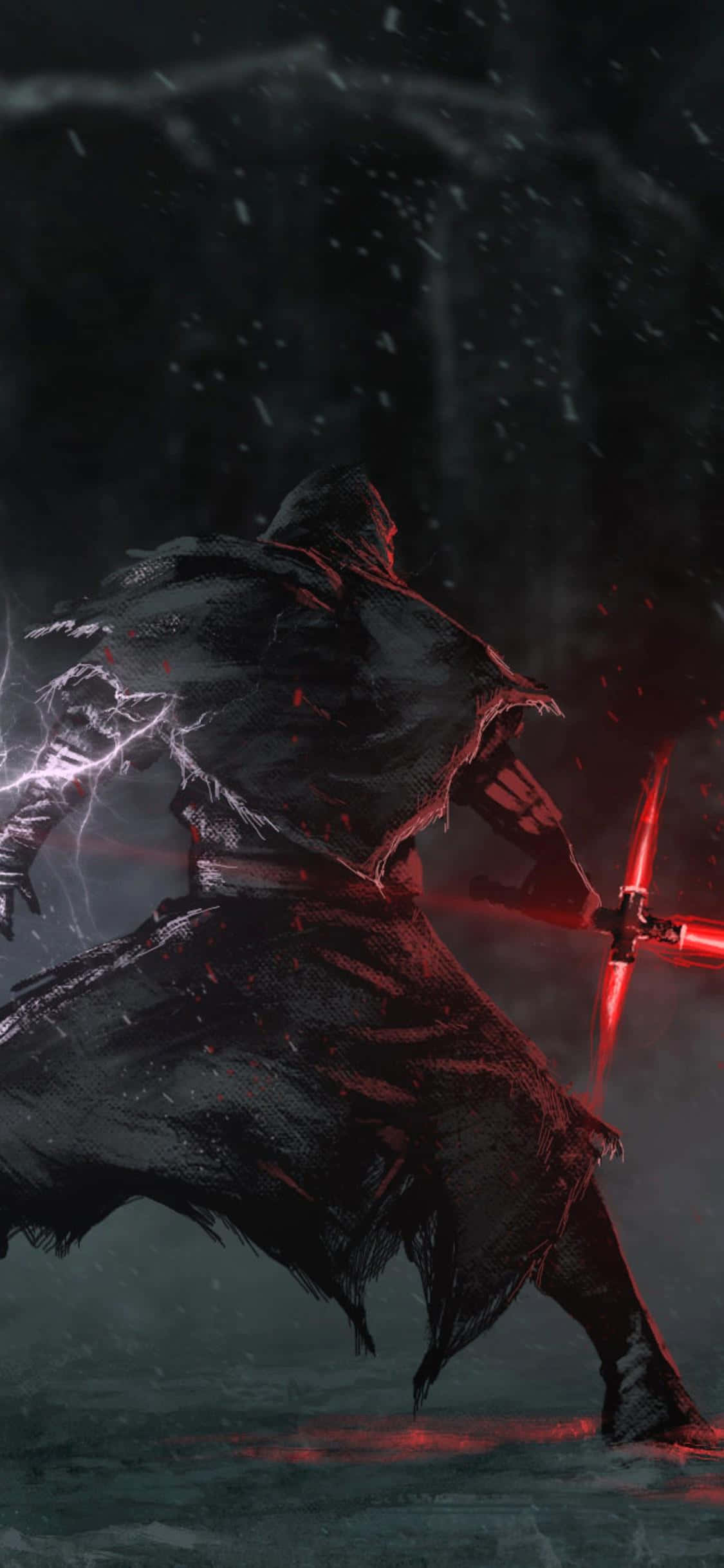 Star Wars, cloaked warrior, red lightsaber, Full HD Phone Wallpaper