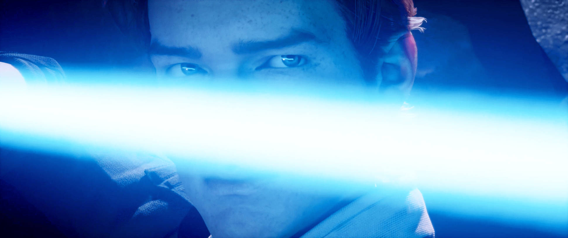 Star Wars Jedi Fallen Order, blue lightsaber, intense blue eyes, Full HD Desktop Wallpaper