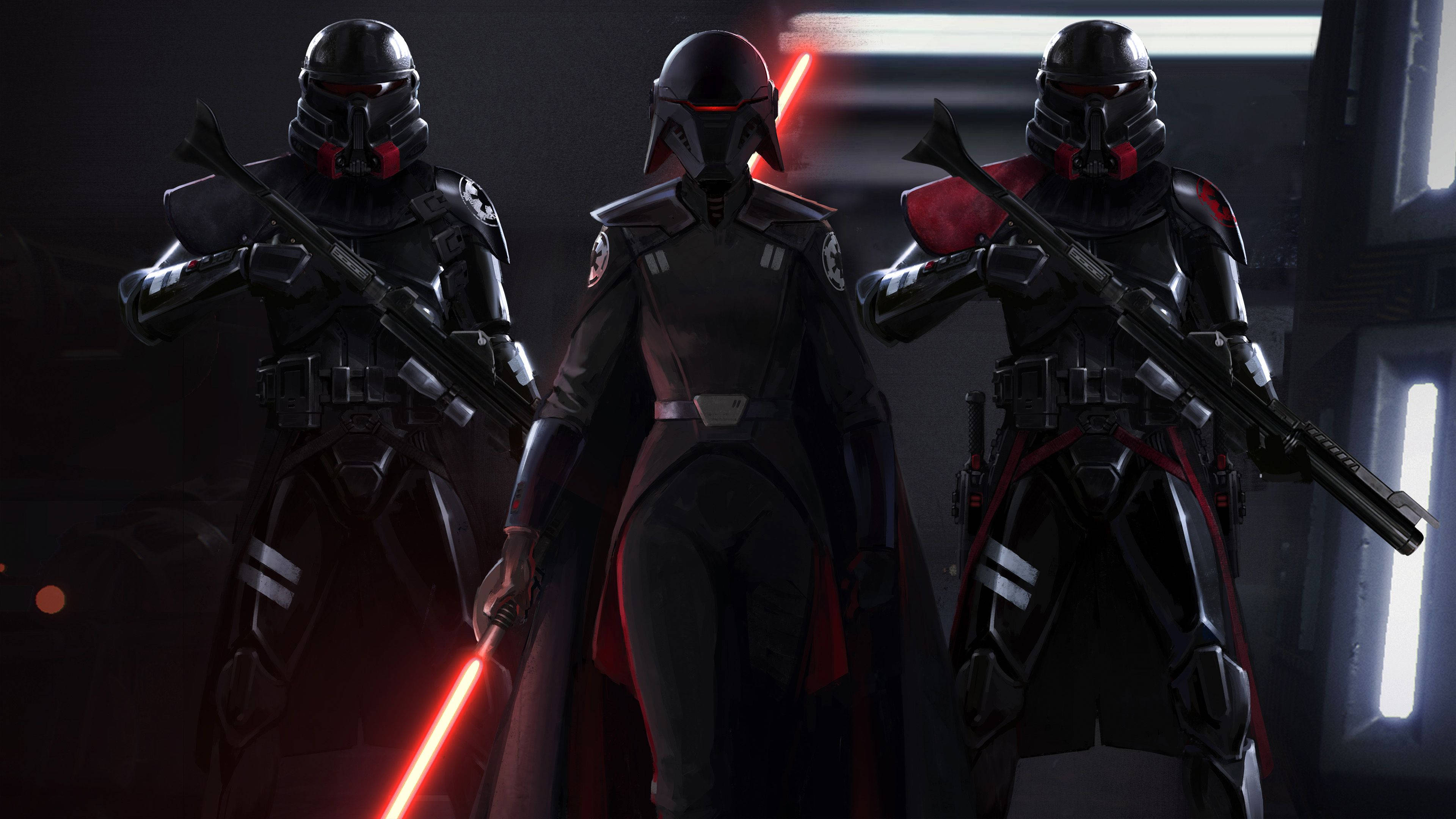 Star Wars Jedi: Fallen Order, red lightsabers, armored soldiers, 4K Desktop Wallpaper