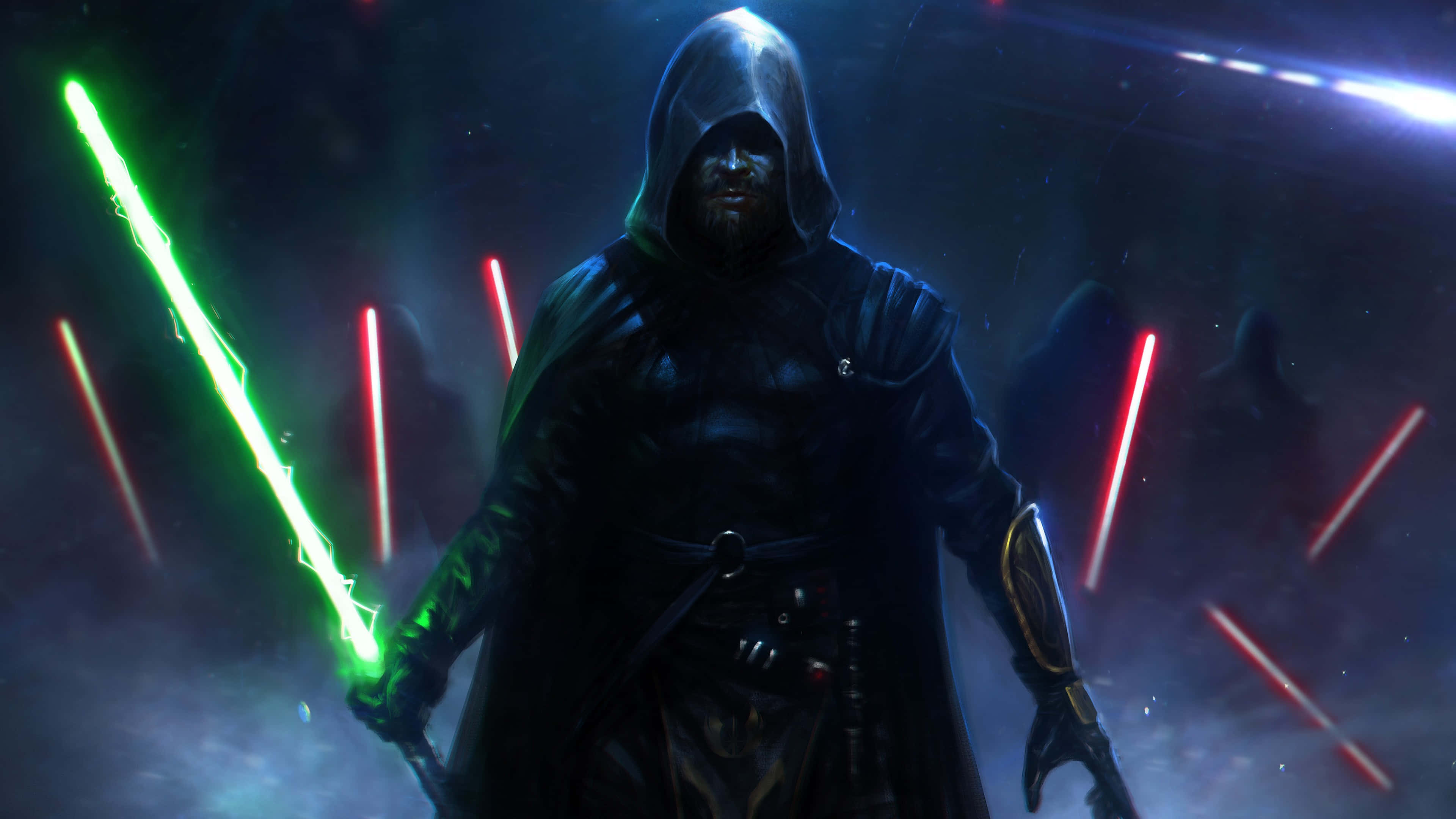 Star Wars Jedi, green lightsaber, red blades, 4K Desktop Wallpaper
