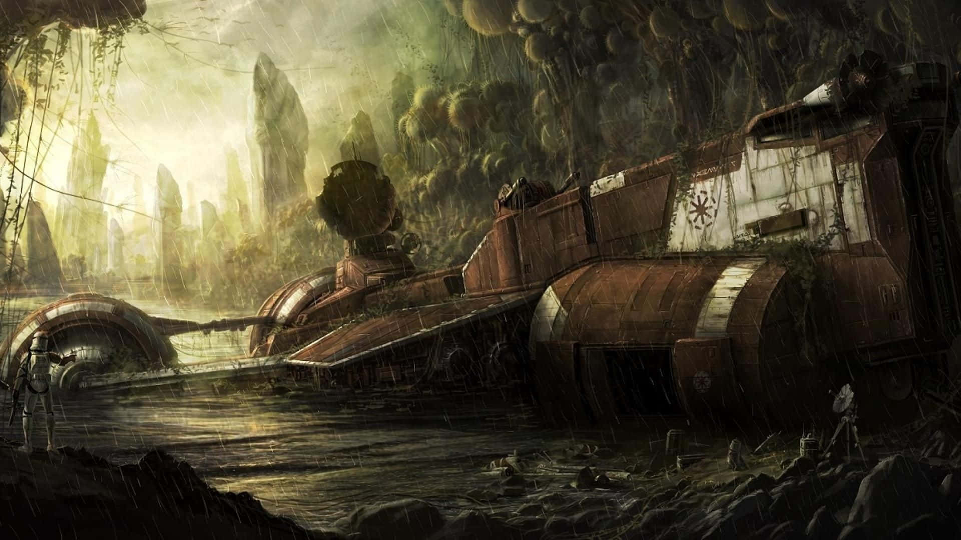 Star Wars, spaceship, swampy alien ruin, Full HD Desktop Wallpaper
