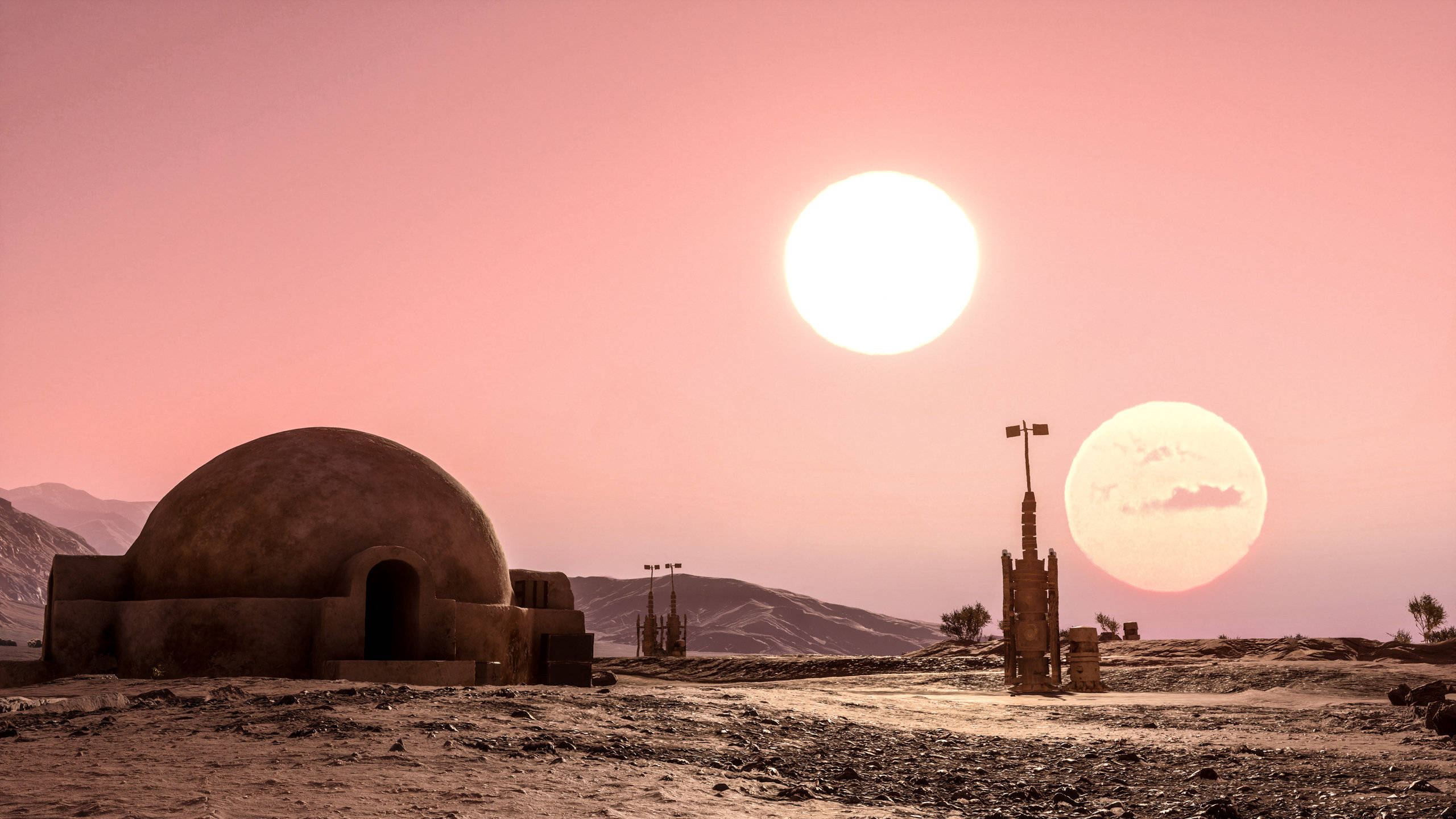 Star Wars Landscape, desert planet, sunset, 2K Desktop Wallpaper